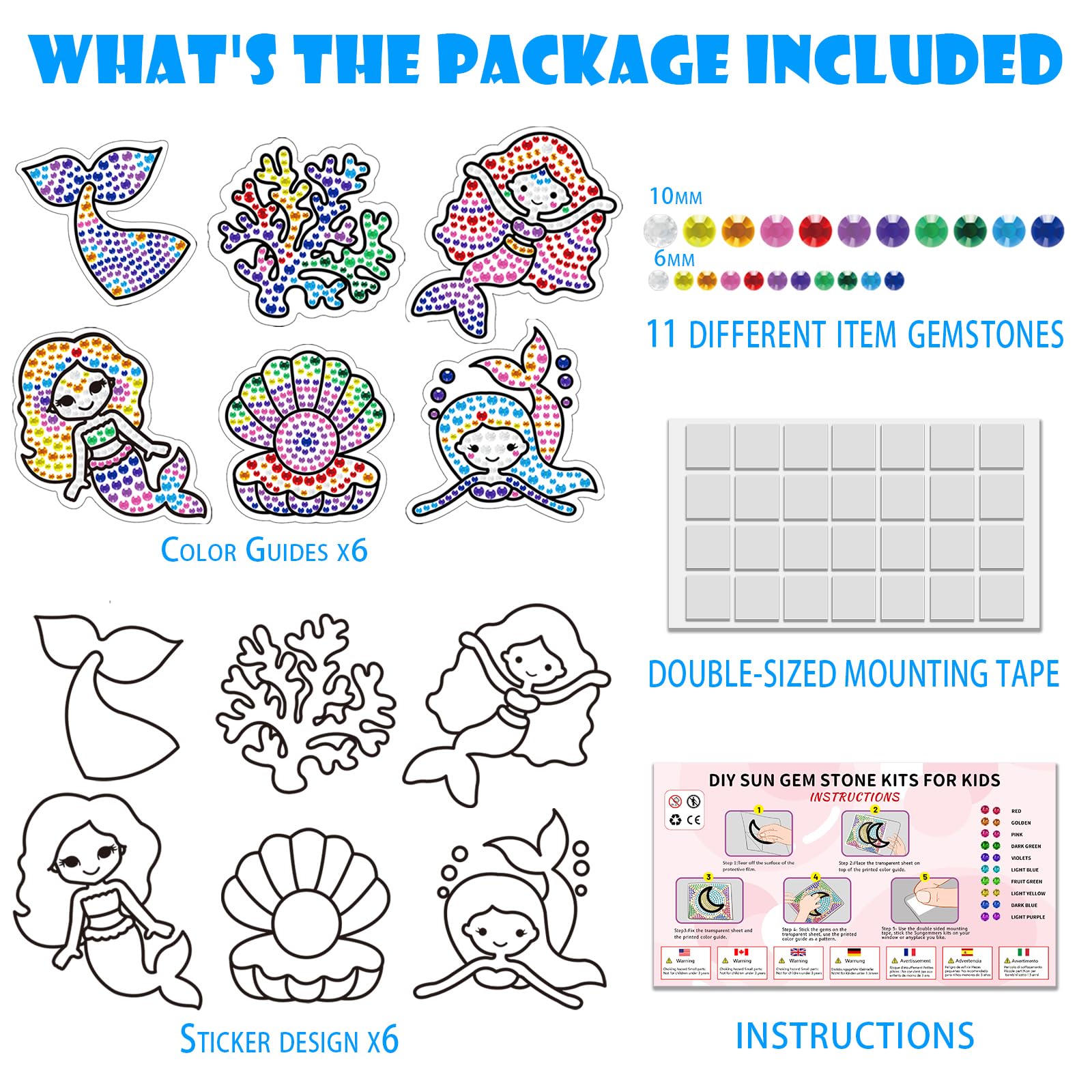 Yazhiji 6 Sheets Mermaid Diamond Window Art Craft Kits for Kids Suncatcher Set for Ages 6 7 8 9 10 Seaweed DIY Painting for Girls or Boys Six+ Years Old Gemstone Sticker as Easter Party Dec - Image 2