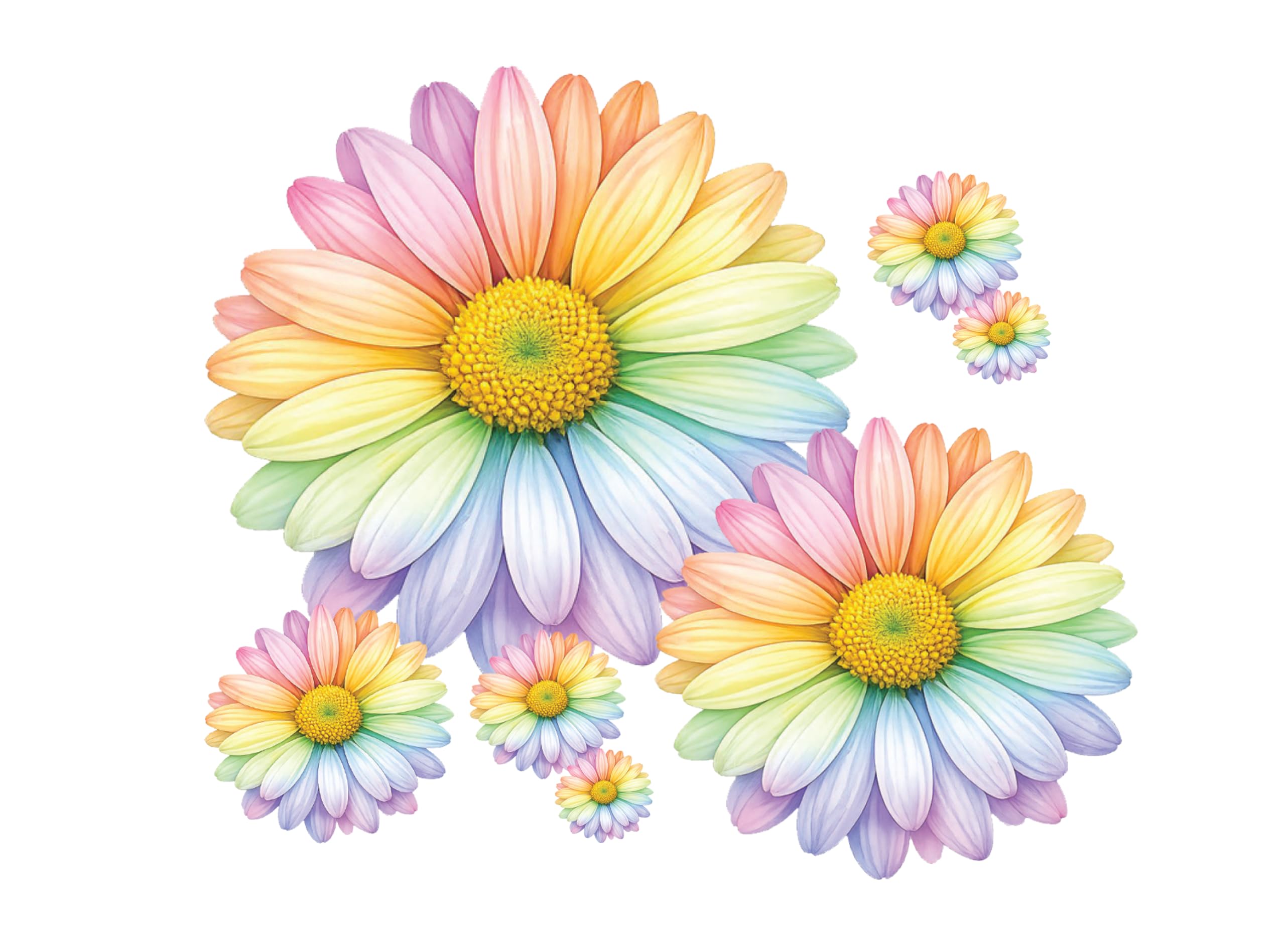 Calvero Studio Girls Rainbow 10 Colourful Daisy Flower Stickers, Cute Flower Decal Stickers, Wall Stickers For Bedroom, Suitcase Stickers, Ideal For Bin, Car, Laptop, Bike, Wall, Dustbin. Camper Van (Rainbow)