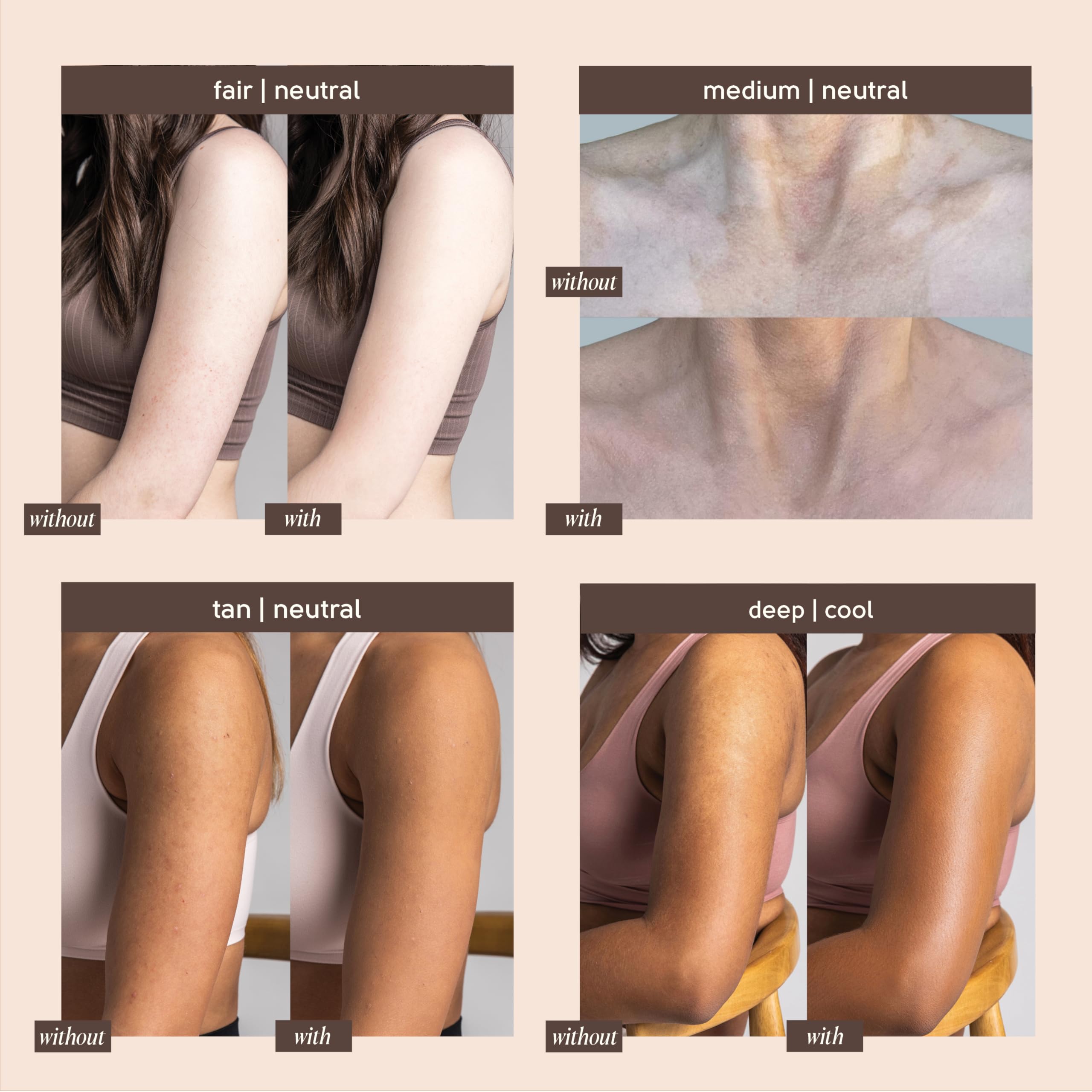 Tinge Tint Body Makeup, hält bis zu 48 Stunden, Creme mit mittlerer Deckkraft mit Aminosäuren, Hyaluronsäure und Lysin, halbmattes Finish, wasser- und übertragungsbeständig, parfümfrei, 100 ml – Deep