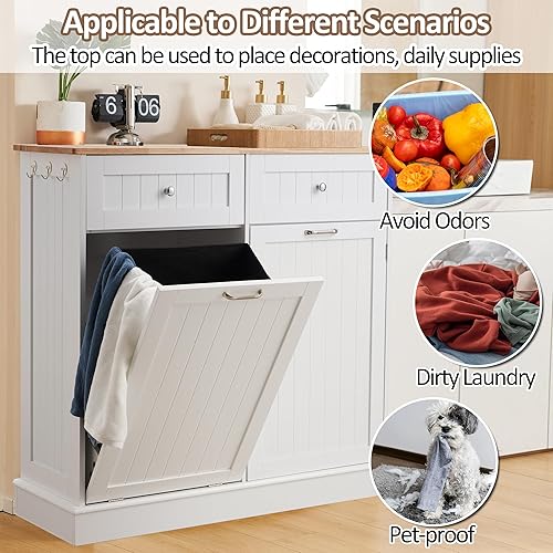 Miniatura 3 de AHB Bote de basura abatible de 13 galones, armario de basura oculto para cocina, armario de reciclaje independiente con cajones escondidos, bote de