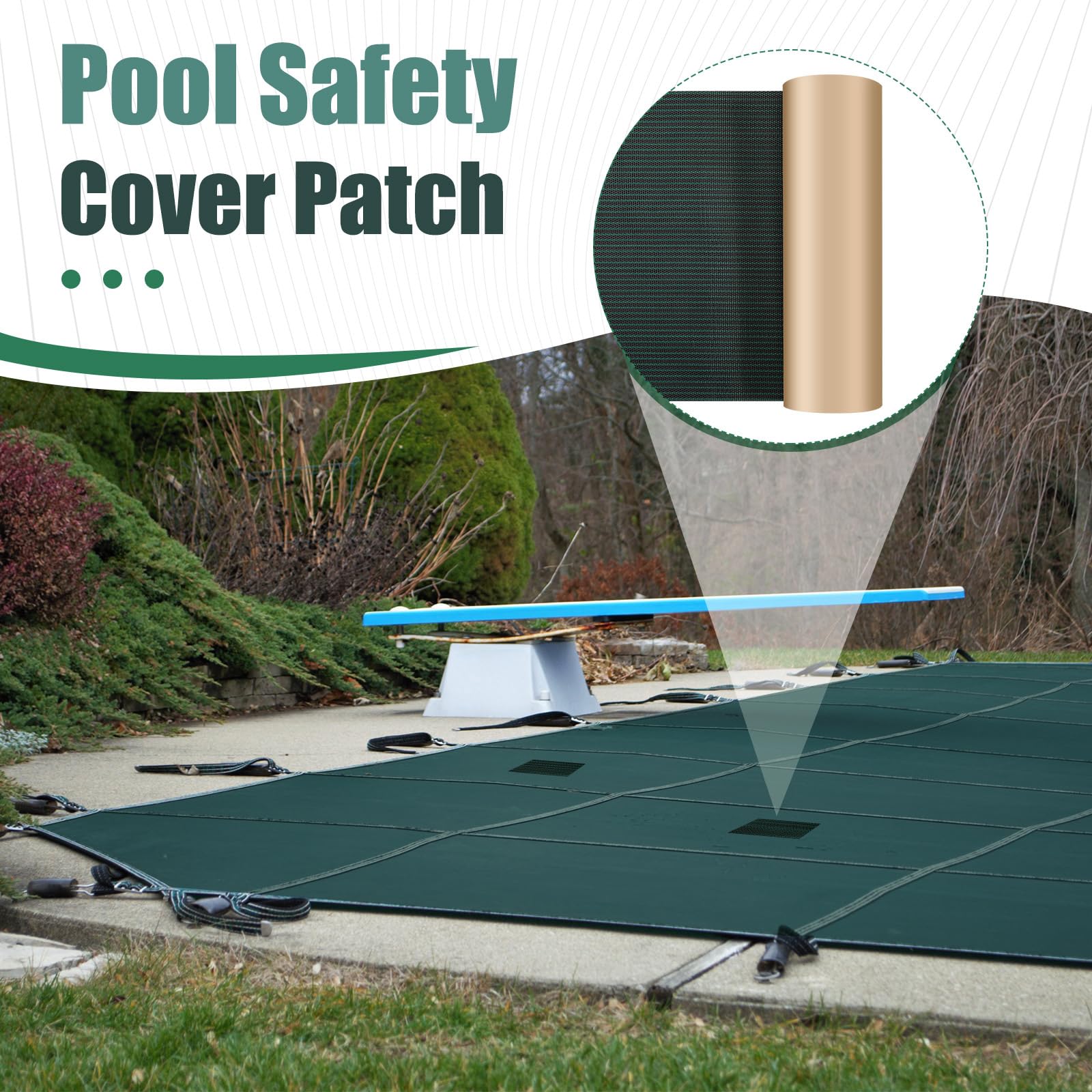 Pushglossy Kit de 2 rollos de parches de cubierta de seguridad para piscina, kit de reparación de parches de piscina de 39 x 8 pulgadas, parche de malla autoadhesiva para cubierta de piscina de