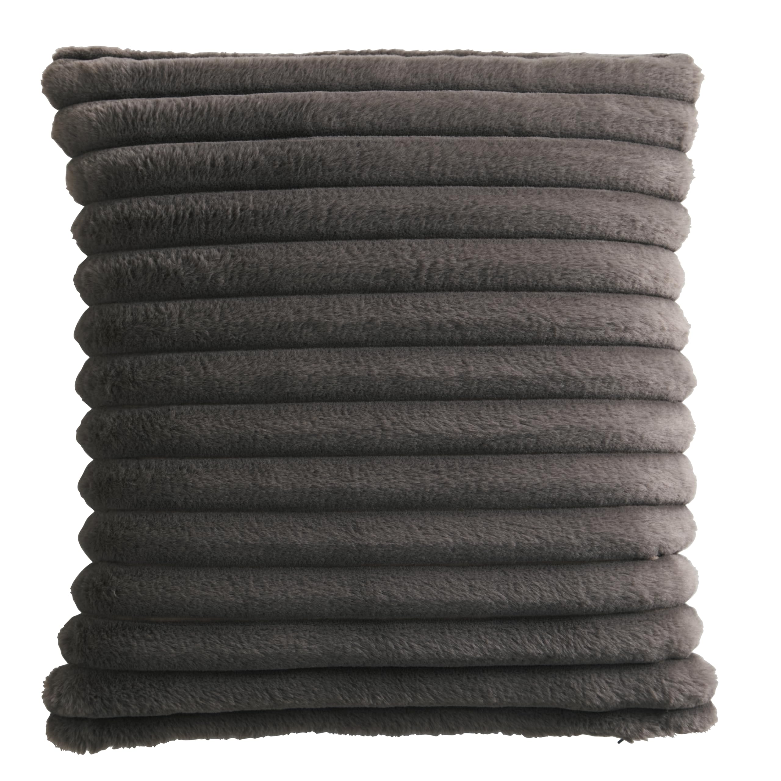 Appletree Faux Fur Cushion – Charcoal Grey Stripe Design – 43x43cm Super Soft Throw Pillow with Filling – Fake Rabbit Fur Texture – Luxury Decorative Accent for Sofa, Bed or Chair