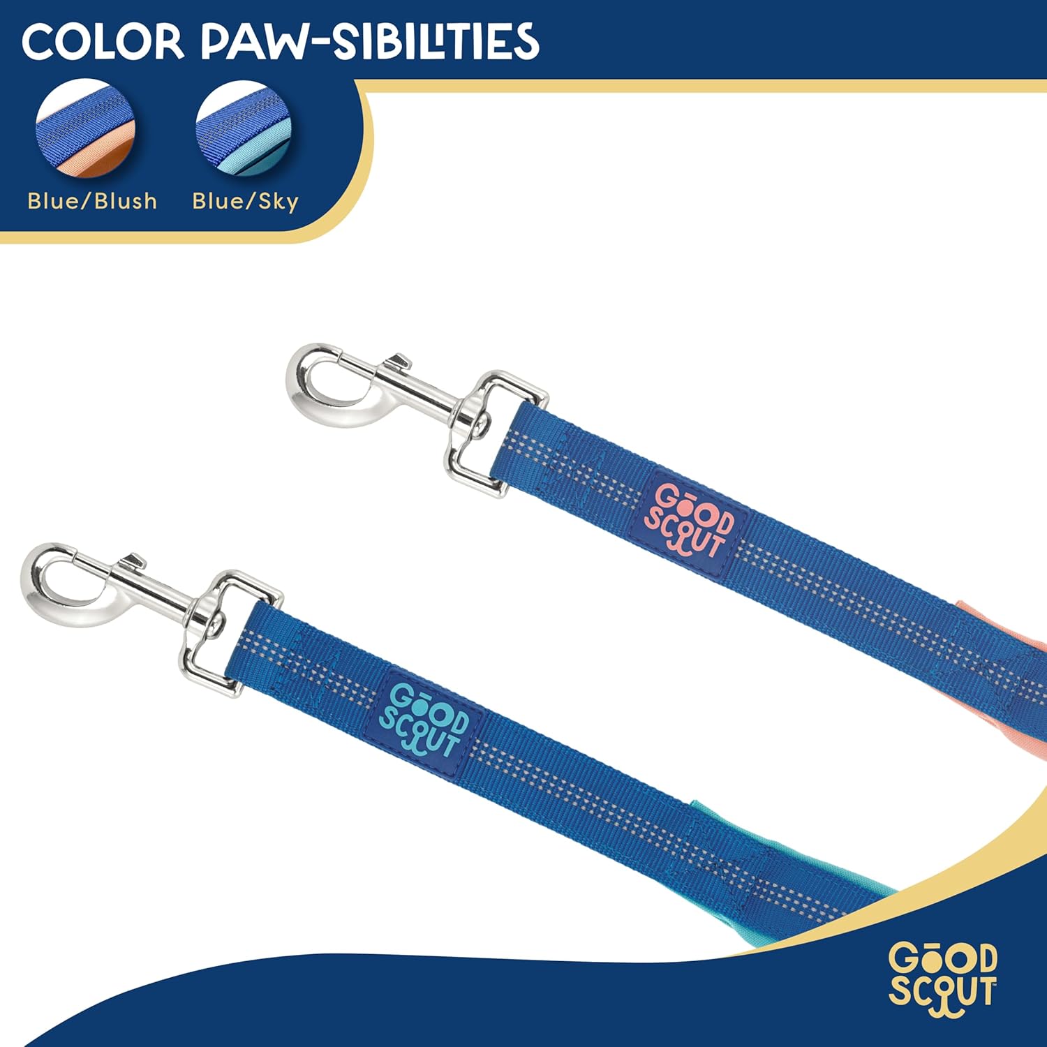 Good Scout Padded Handle Dog Leash, Durable Walking & Training Leash for Puppies & Adult Dogs with 2 Handles Including a Comfort Handle & Traffic Handle, Blue/Sky
