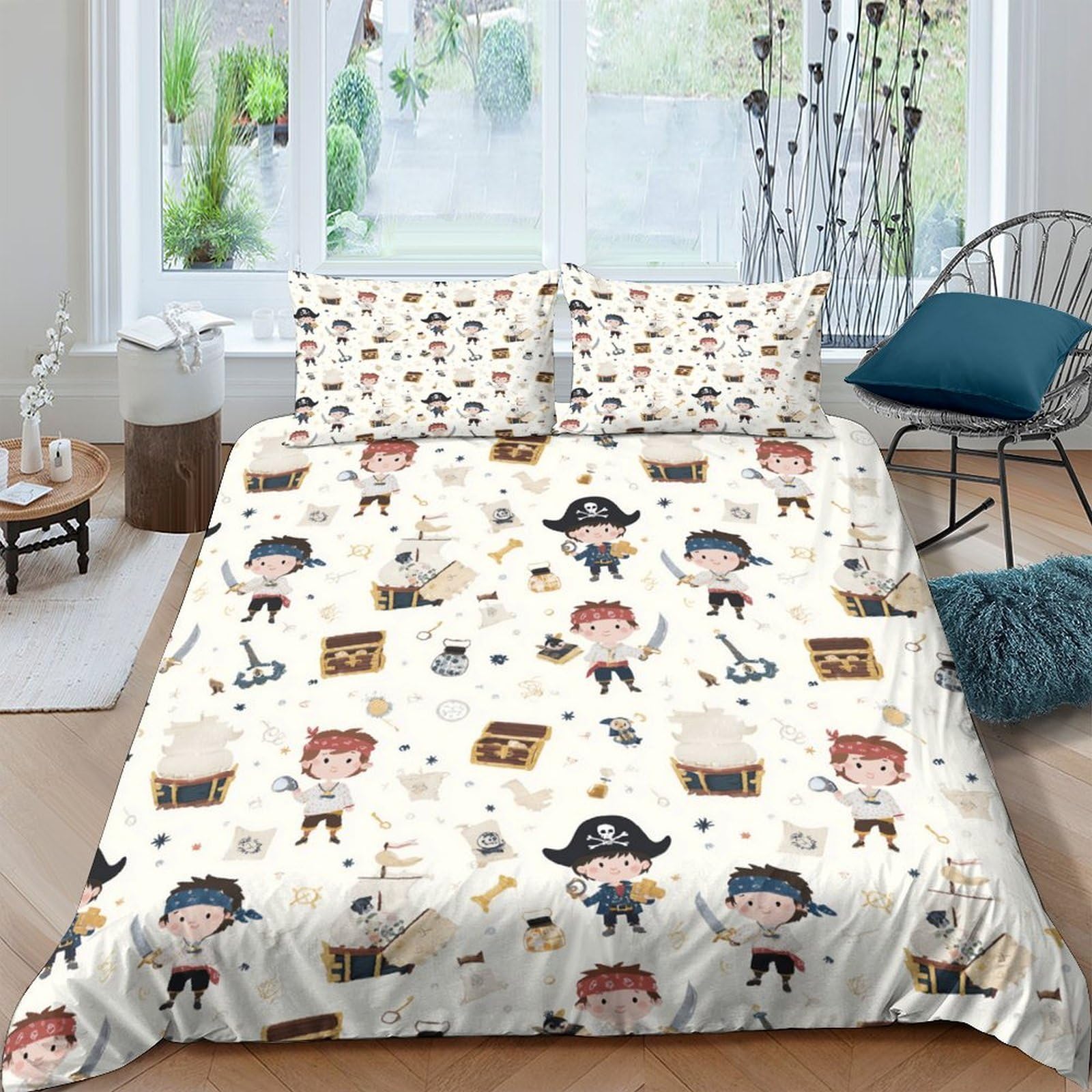 Ctjqhvkz Style-10 3D Printed Pirate Cartoon Fitted Sheet Microfiber Soft Breathable Treasure Map Mattress Cover For Bedroom Dorm Bed Decor Single（135X200cm）