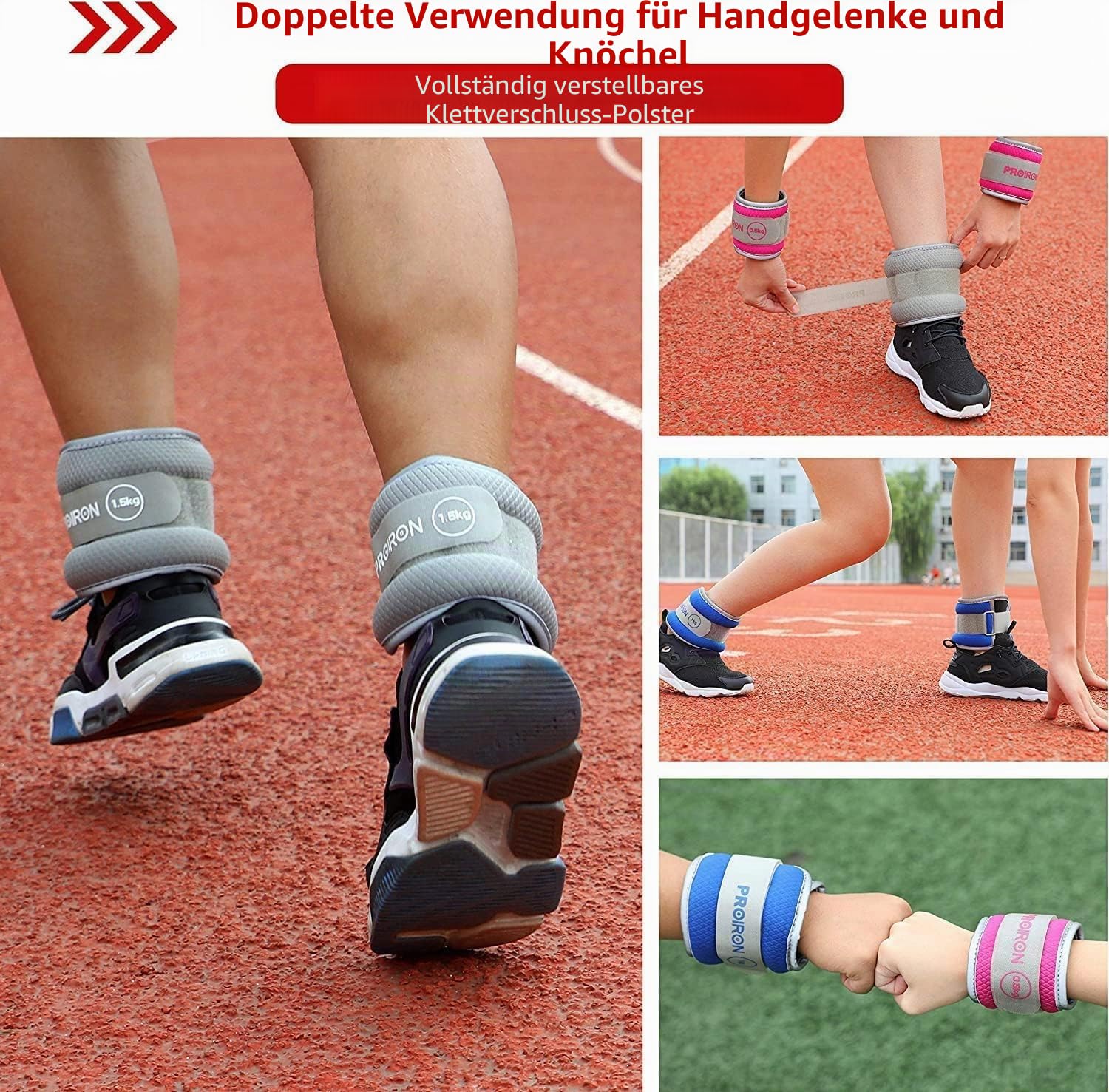 PROIRON Gewichtsmanschetten Fuß, Armgewichte Handgelenkgewichte Set (1 Paar) 0,5kg bis 2kg, Handgewichte, Fußgewichte und Fußgelenkgewichte für Fitness, Bewegung, Laufen, Joggen, Gymnastik