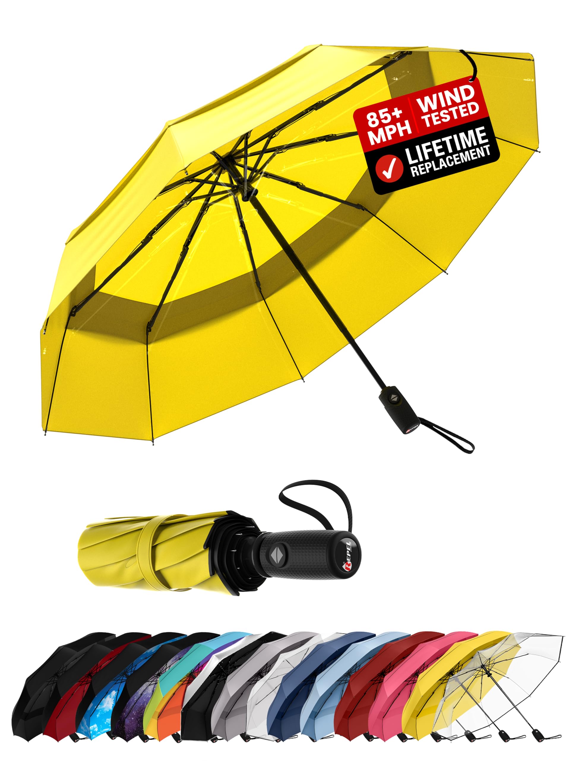 Windproof Travel Umbrellas for Rain - Easy Auto Open Close, Durable & Compact Umbrella, Strong Fiberglass Frame, Waterproof Canopy - Backpack, Purse, Portable Umbrella for Travel