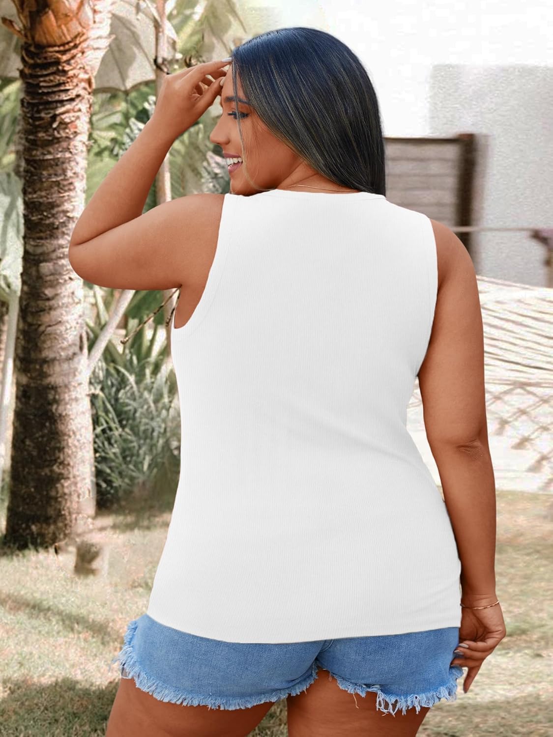 Chulianyouhuo Women’s Plus Size Tank Tops Summer Sleeveless Basic Cami Top Shirt Casual Knit Ribbed Racerback Blouse - Image 3