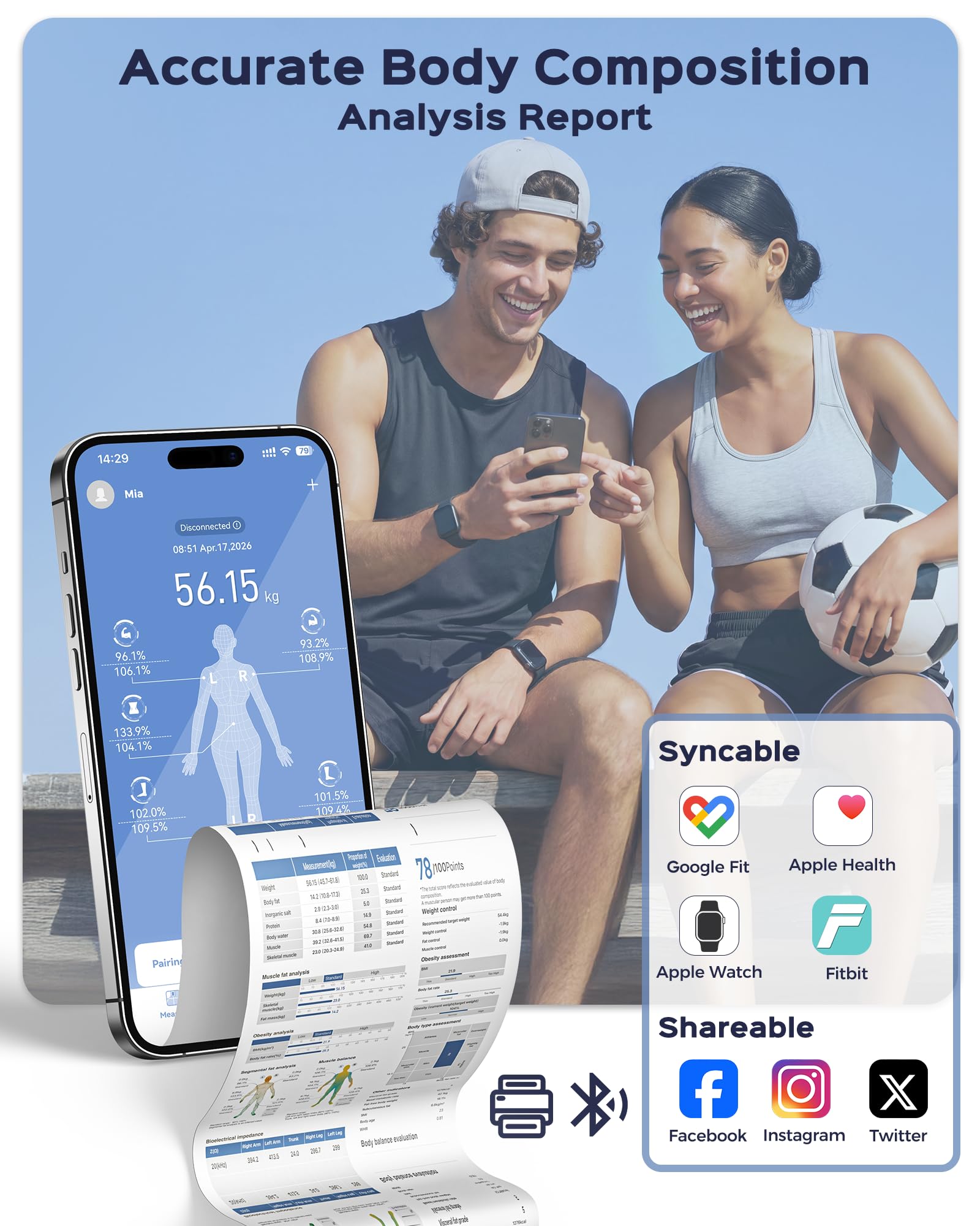 Bilancia Impedenziometrica Professionale, Smart Bilancia Pesapersone Digitale con 8 Elettrodi,APP, 180kg/400lb,Ampio Display, 58 Metriche per IMC, Proteine, Metabolismo Basale, Massa Muscolare