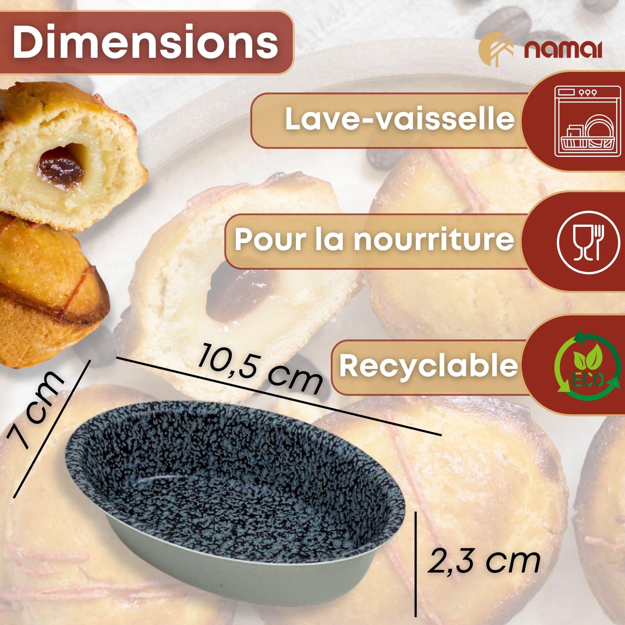 NAMAI Lot de 12 moules pour pâtisserie Leccesi, emporte-pièces en aluminium, revêtement antiadhésif, effet pierre, fabriqué en Italie, 10,5 x 7 cm, adaptés en friteuse à air (12)