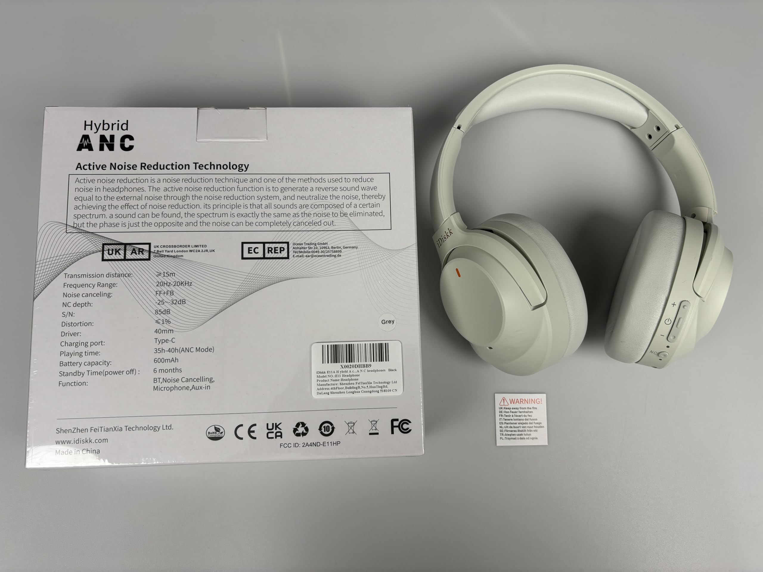 iDiskk ANC Hybrydowe słuchawki z aktywną redukcją szumów, bezprzewodowe słuchawki nauszne Bluetooth, Bluetooth 5.3, bezprzewodowe słuchawki Bluetooth z mikrofonem i głębokim basem, Hi-Fi Audio (szare)