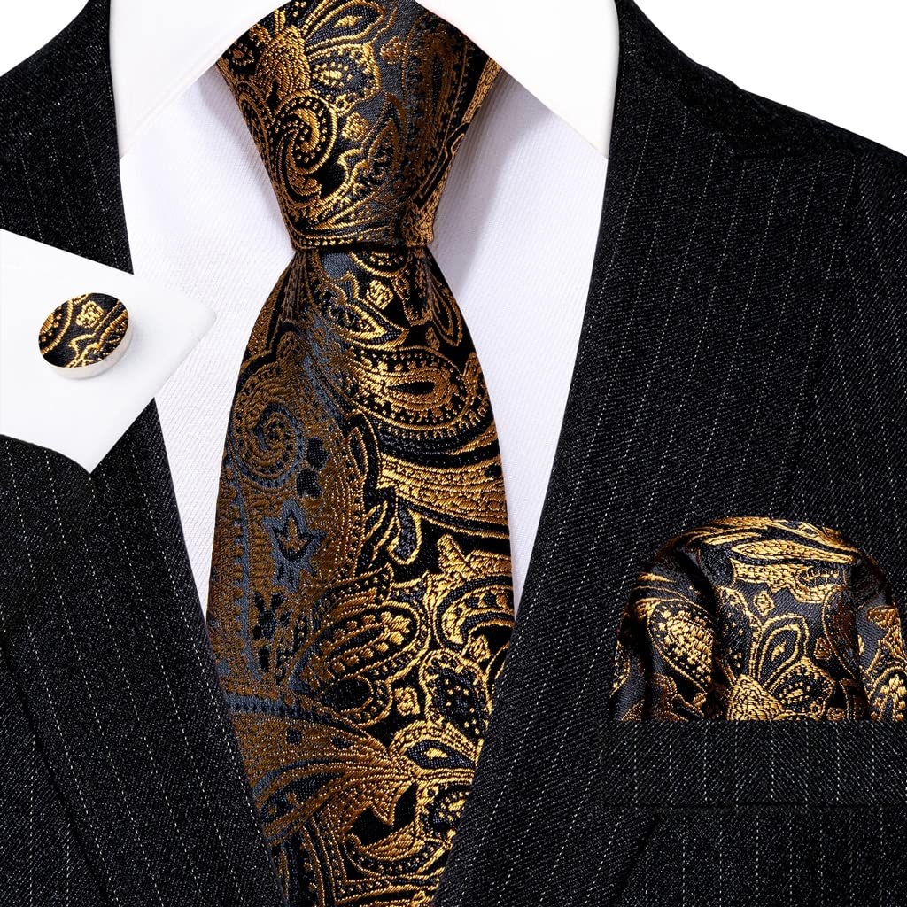 Corbata de Seda Dorada para Hombre, Regalo de Boda, Corbata de diseñador, pañuelo, Gemelos, Conjunto de Novio de Negocios