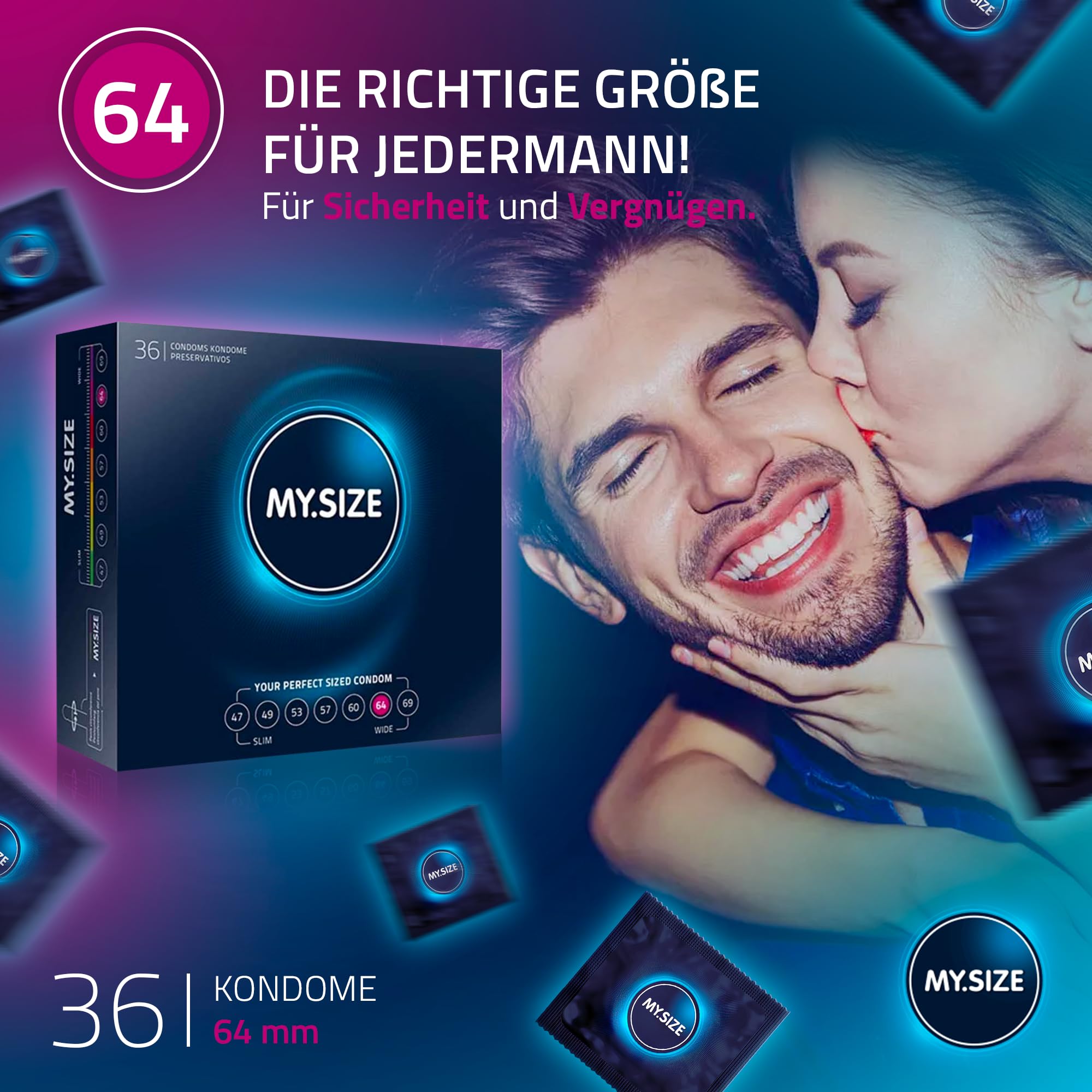 MY.SIZE Classic Kondome Größe 6 | 64 mm Breite | 36 Stück Großpackung | extra dünn | gefühlsecht hauchzart | dünne 0,07 mm Wandstärke