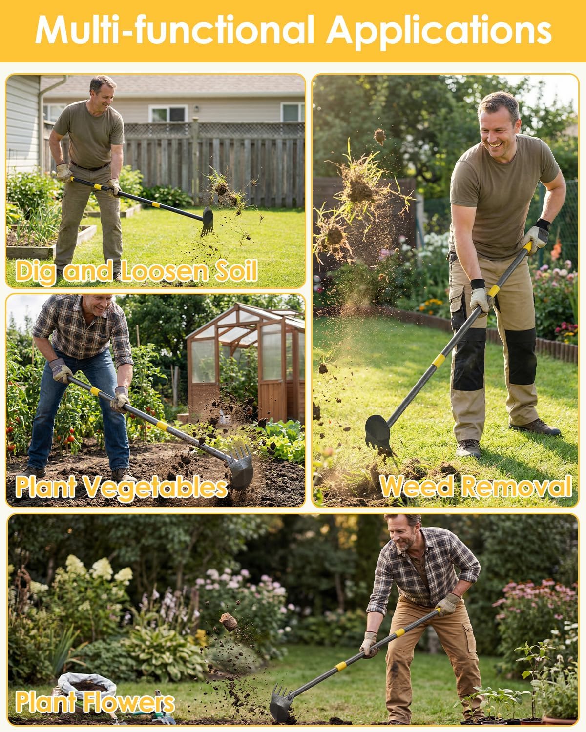 Hoe Garden Tool Heavy Duty Long Handle Manual Weeder Puller Tool for Weeding Loosening Soil 2 in 1 Garden Hoe Adjustable 31-46 Inch Steel Shaft for Gardening Yard Lawn Patio image 5