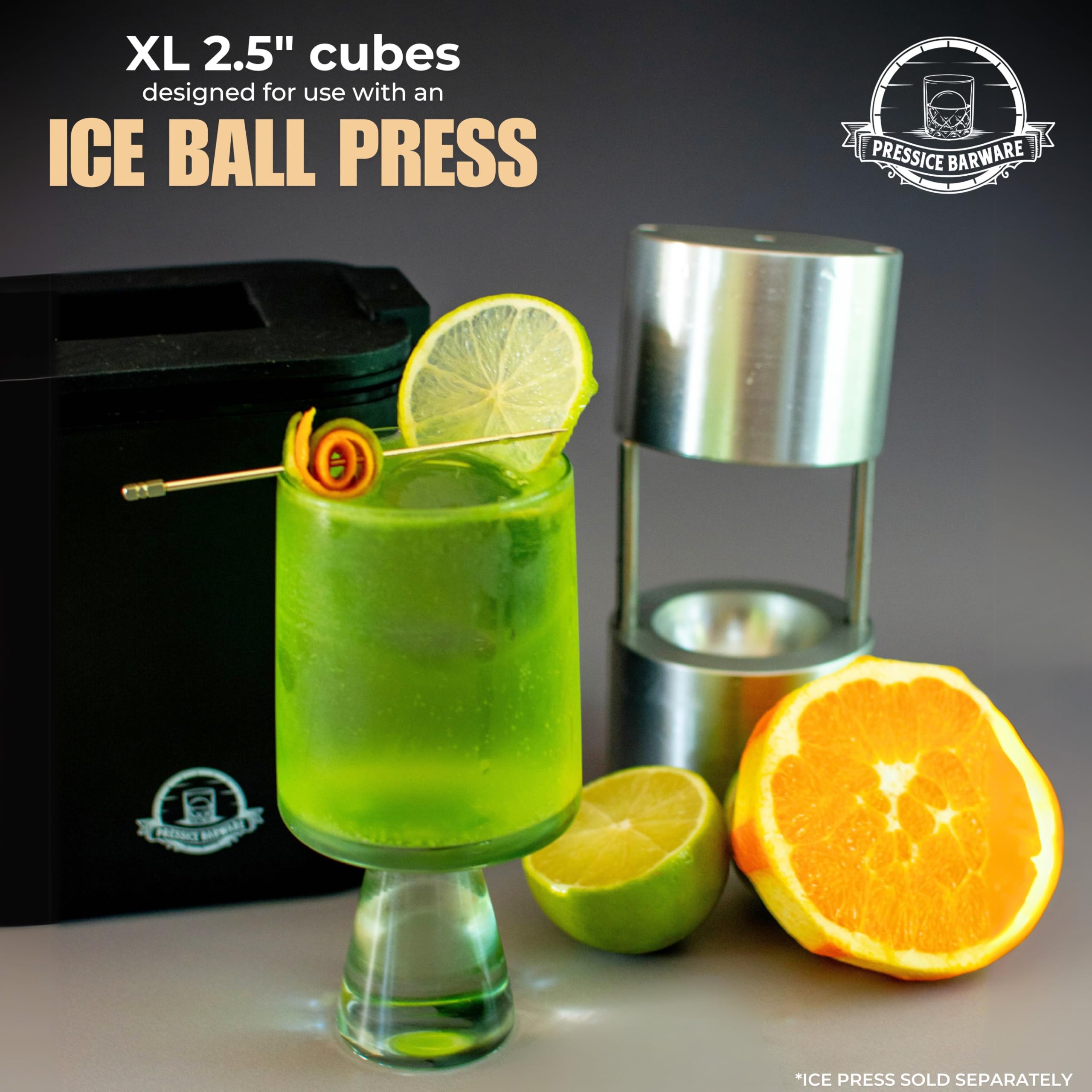 XL Clear Ice Maker – 6,3 cm kristallklare XL-Würfel für Eispressen – BPA-freie quadratische Silikonform – Whisky-Geschenke für Männer – Presse nicht im Lieferumfang enthalten