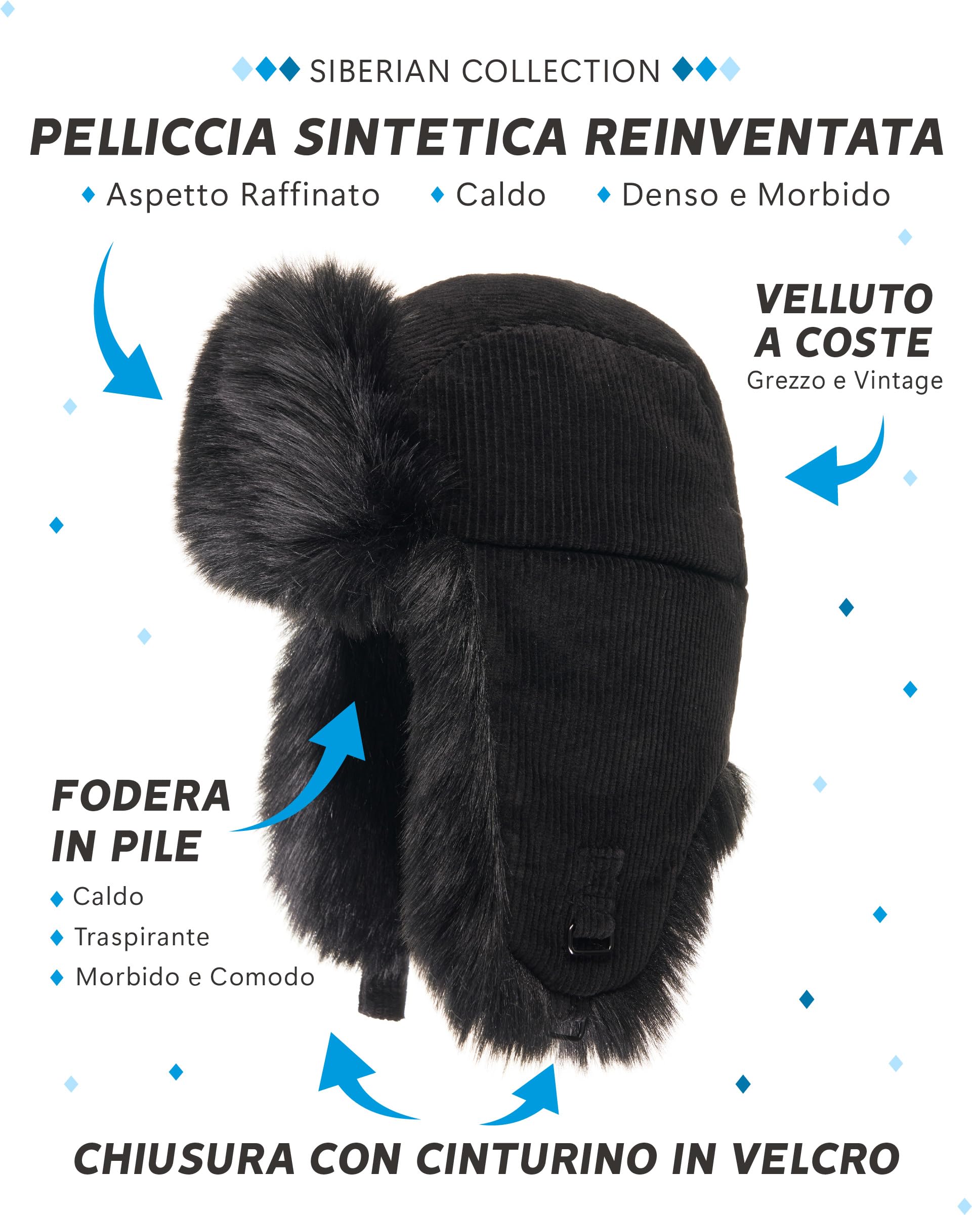 Futrzane Cappello di Velluto a Coste con Paraorecchie - Berretto Uomo Invernale