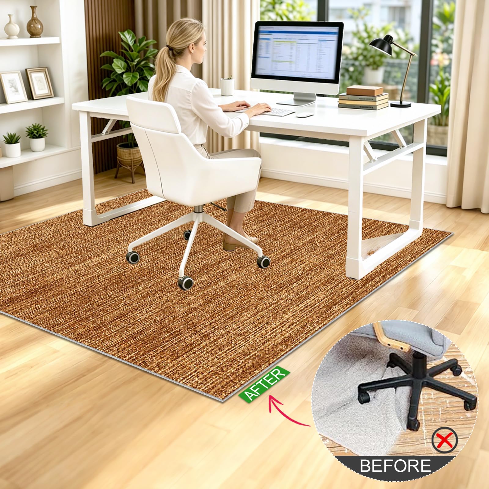 Alfombrilla Protectora para Suelos Duros de Color para Silla de Oficina en Polipropileno Espesor 4,5 mm Alfombra Debajo de La Silla de Oficina Alfombra Escritorio Suelo Marrón 90 x 100cm