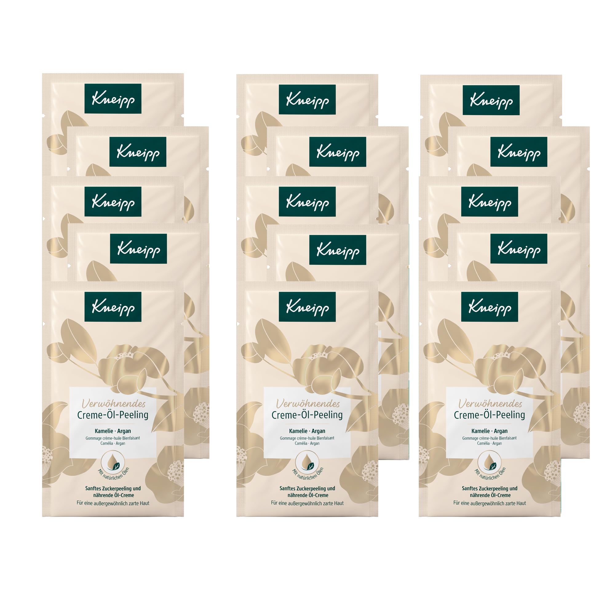 Kneipp Rozpieszczający peeling kremowo-olejkowy – peeling do ciała z cennym olejkiem arganowym i delikatnymi kryształkami cukru – 15 x 40 ml