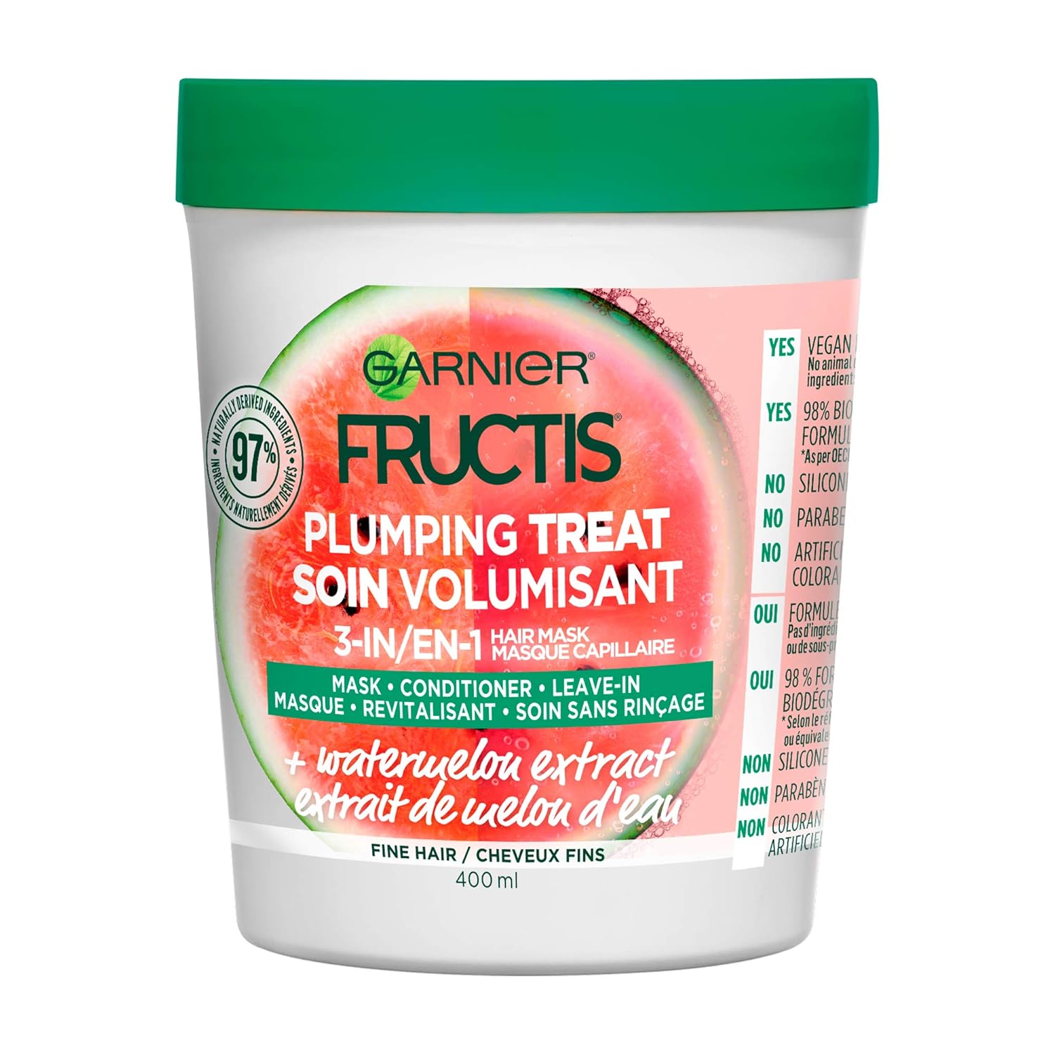 Garnier Fructis Plumping Treat 3-In-1 Hair Mask with Watermelon Extract