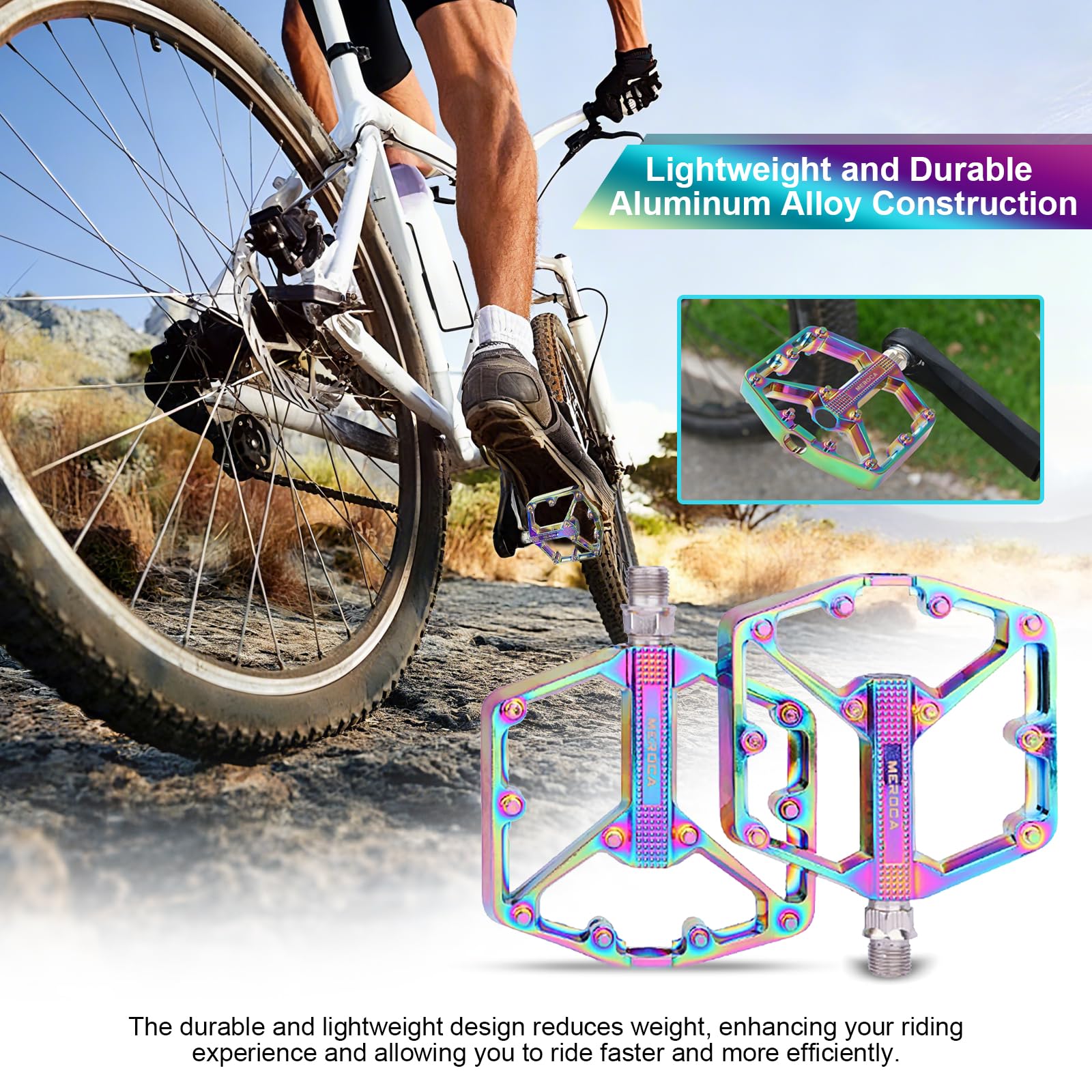 Pedali per bicicletta, set di pedali per bici 9/16 antiscivolo in alluminio di ricambio per bici da strada/mountain bike BMX MTB Spin Bike (colorati)