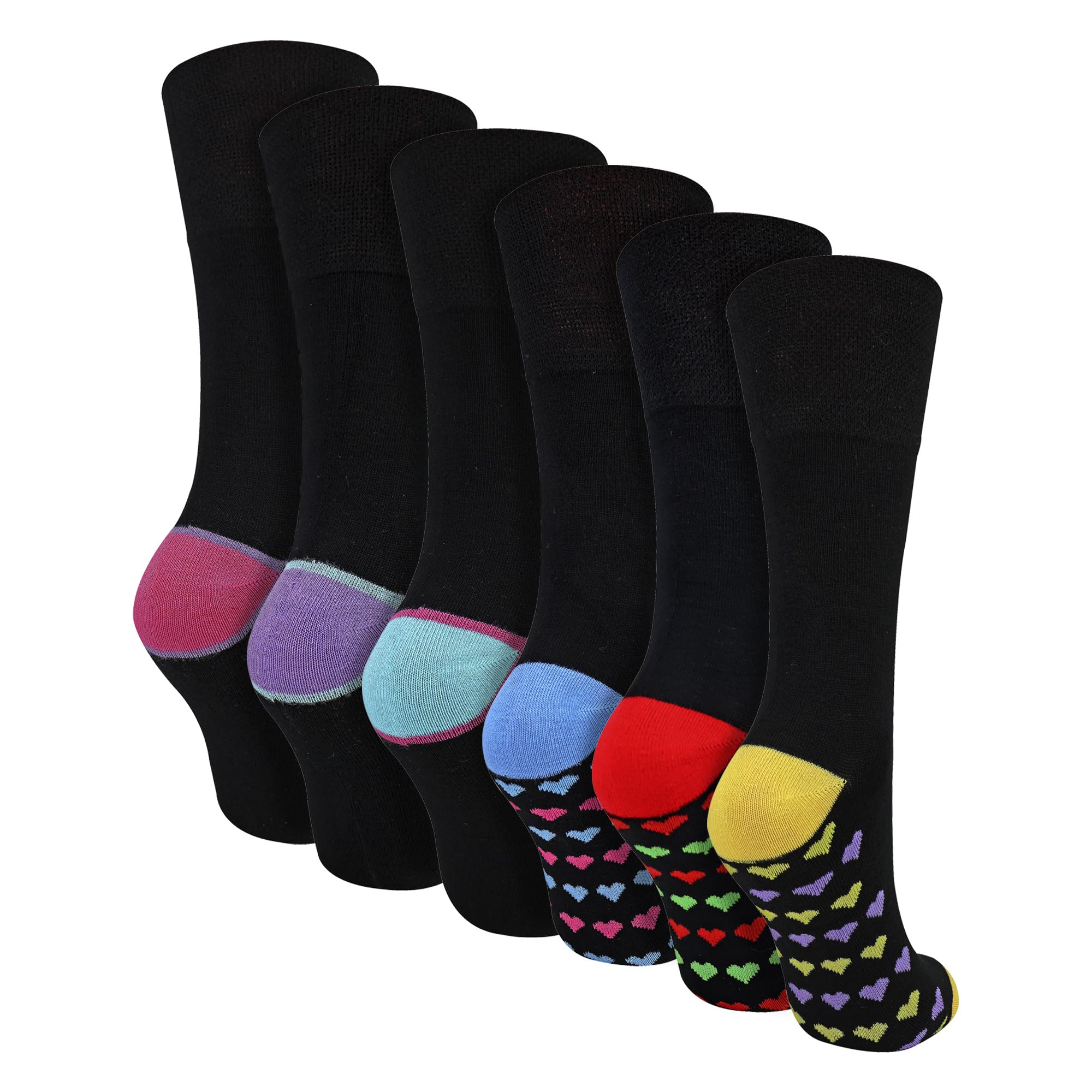 Sock Snob Women's Heel & Toe - 6 Pairs Non Elastic Bamboo Socks | Soft Top Diabetic Friendly Breathable Socks For (4-8, )