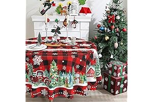 Christmas Decorations For Home: Round Xmas Tablecloth Plaid
