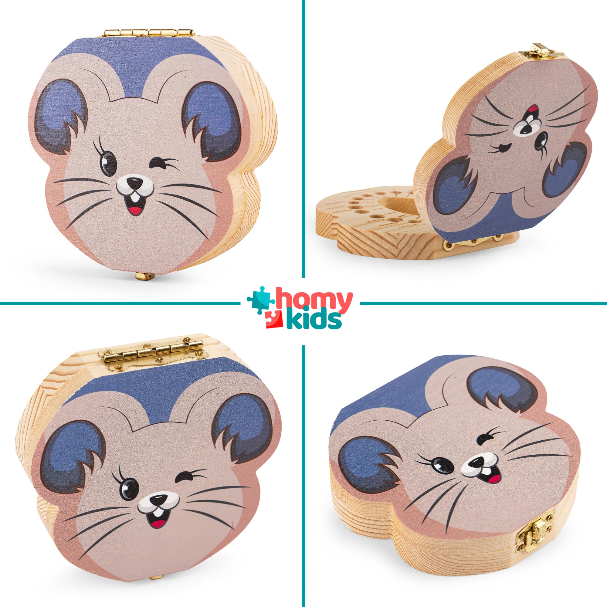HOMYKIDS® Caja dientes de leche niño y niña - Cajitas de madera para guardar dientes - Regalos originales Ratoncito Perez para almacenamiento dientes (Azul) — view 9