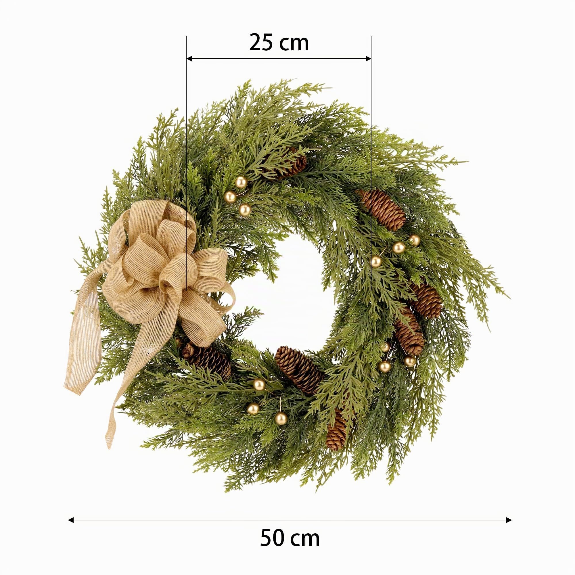 Zavothy 2PCS Türkranz Weihnachten 50 cm, Weihnachtskranz, Künstlicher Kranz mit Tannenzapfen und Weihnachtskugeln, Adventskranz, Weihnachtsdeko, Haustür Dekoration, Grün