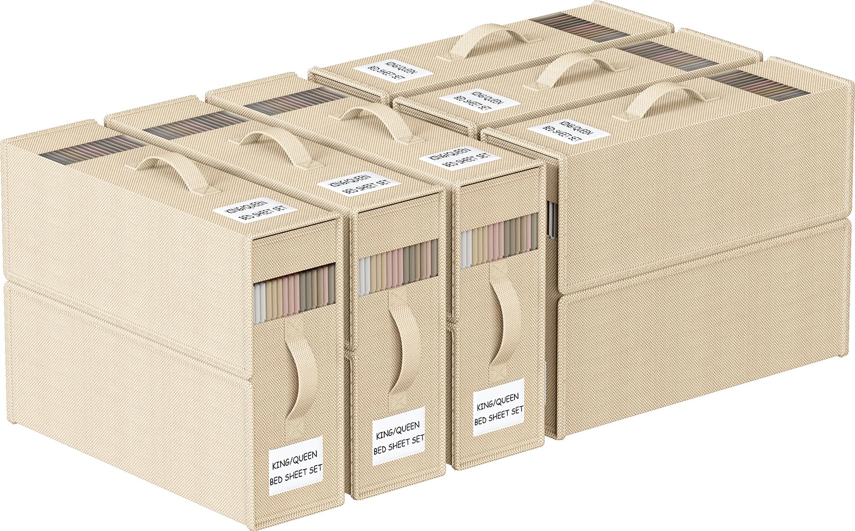 6 Organizer Pieghevoli Per Lenzuola Queen/king Size, Contenitori In Tessuto Nero Con Finestra Trasparente