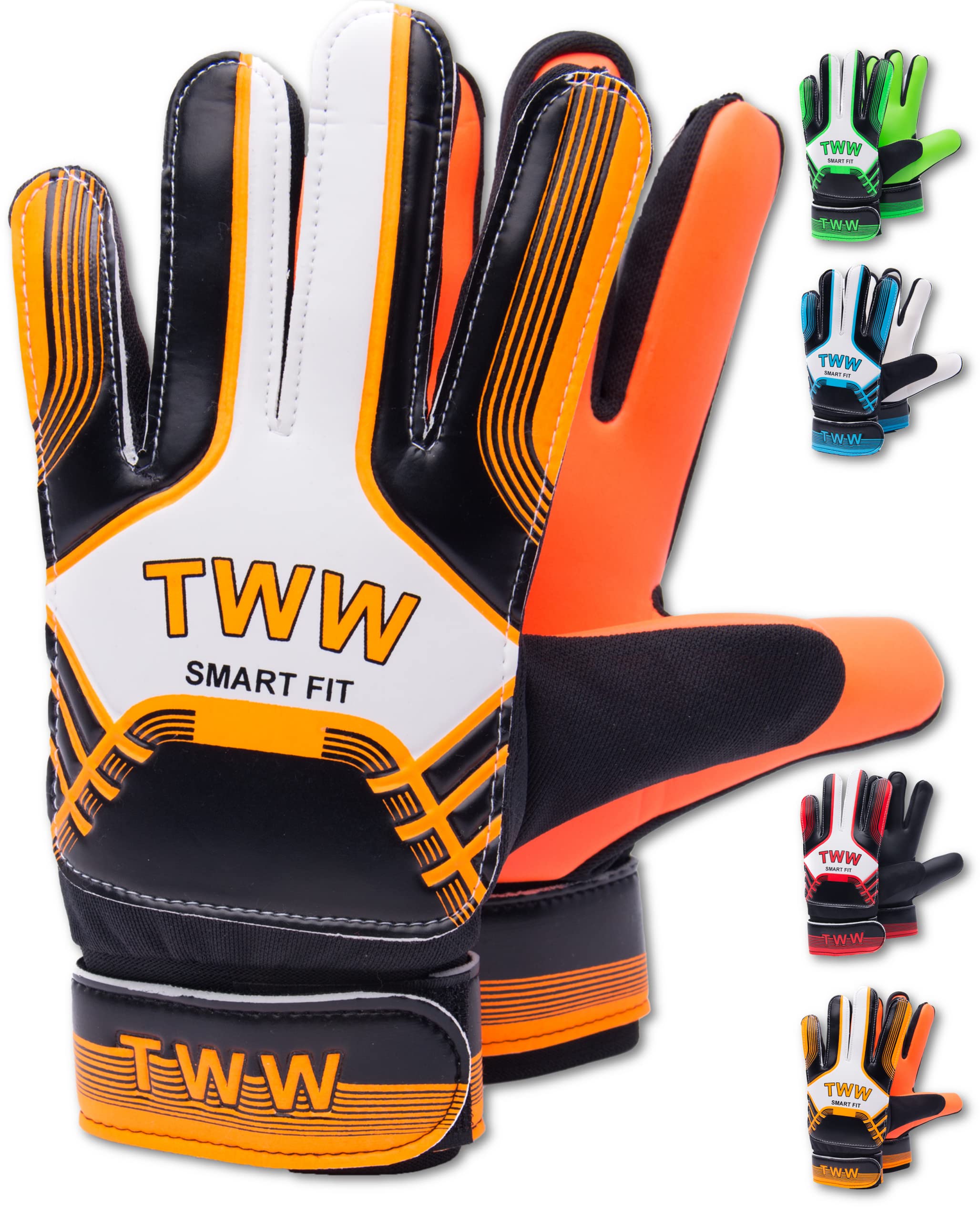 TheWhiteWater Kids Goalkeeper Gloves – Soft Latex for Protection & Super Grip – Size 2-8 Unisex Smartfit Football Gloves – Adult Boys Girls Junior Sports Training Goalie Gloves (Size 2, Orange)