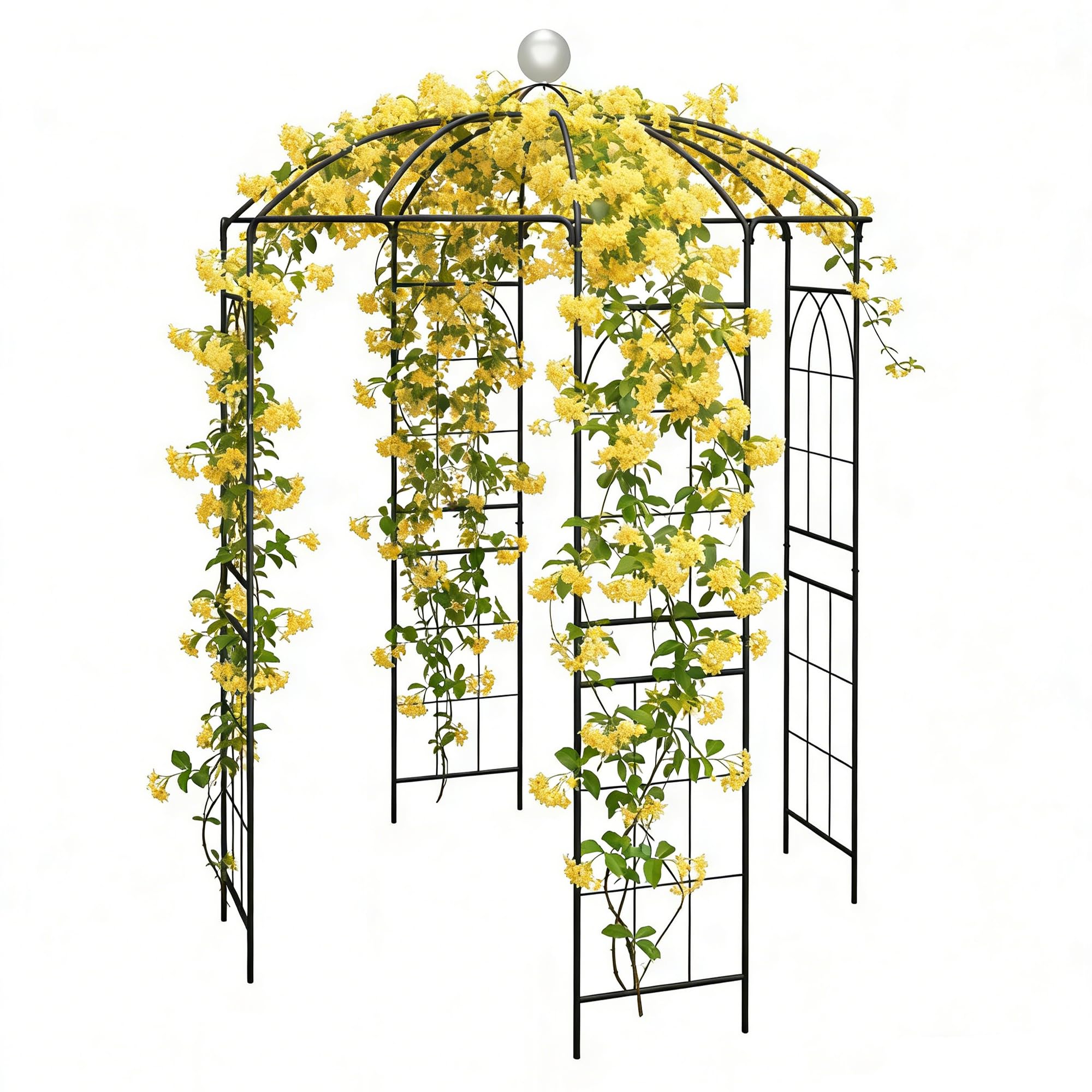 Rosenbogen aus Metall Schwarz Gartenpavillon - H290cm & B200cm, Schwerer Rankbogen für Kletterpflanzen, Gartenbogen aus pulverbeschichtetem Stahl