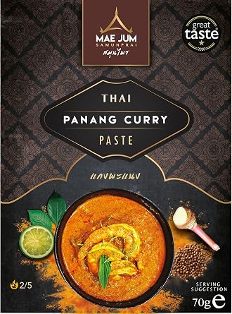 Authentic Thai Panang Curry Paste by Mae Jum | 1 pack x 70g | Gently Spiced | Up to 8 Servings per Pack | 100% Natural | Vegan Paste | Gluten Free