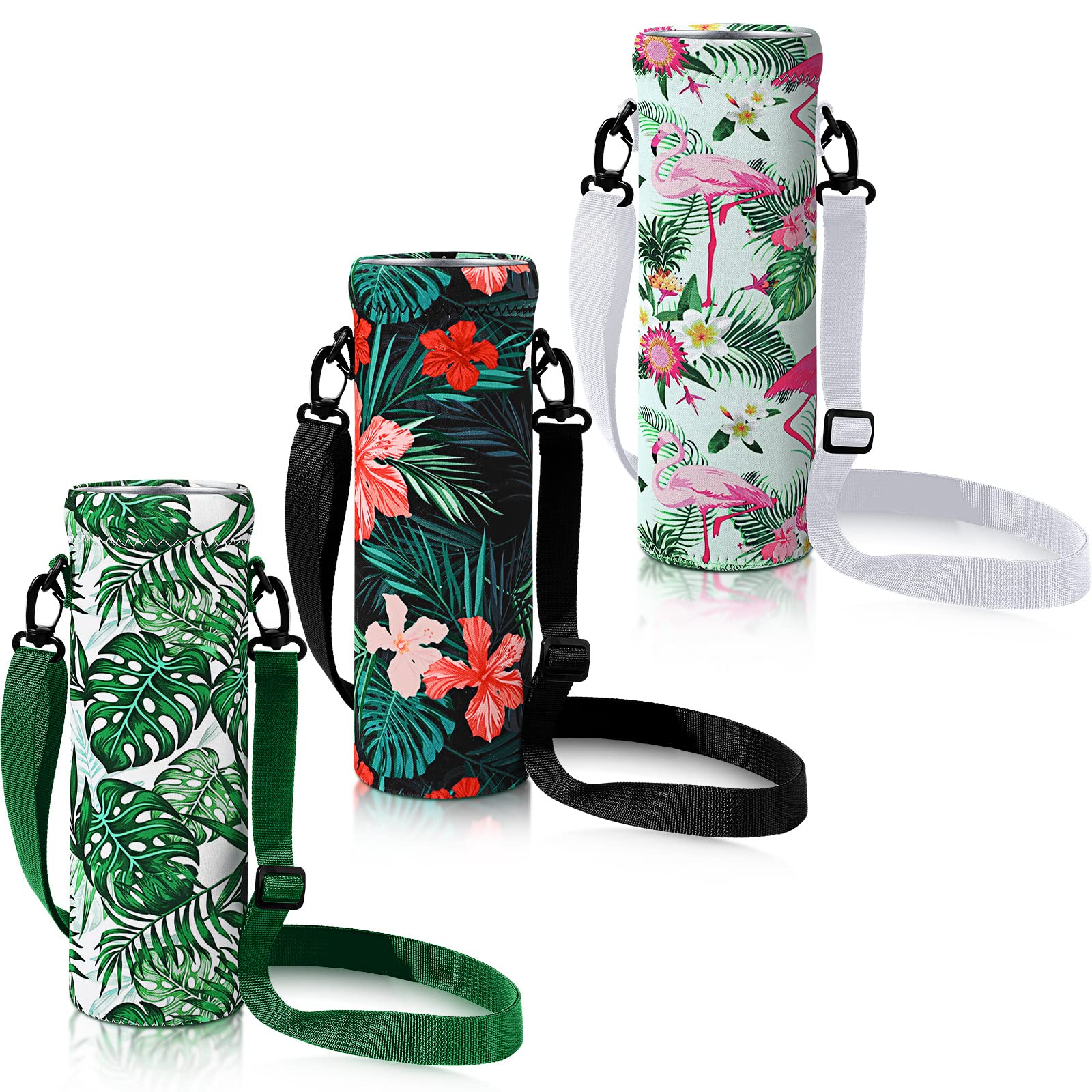 CHENGU 3 Pack 25 oz Neoprene Water Bottle Carrier Bag with Adjustable Shoulder Strap Water Bottle Holders for Adults Sports Gym Hiking Camping Walking(Hawaii Style)