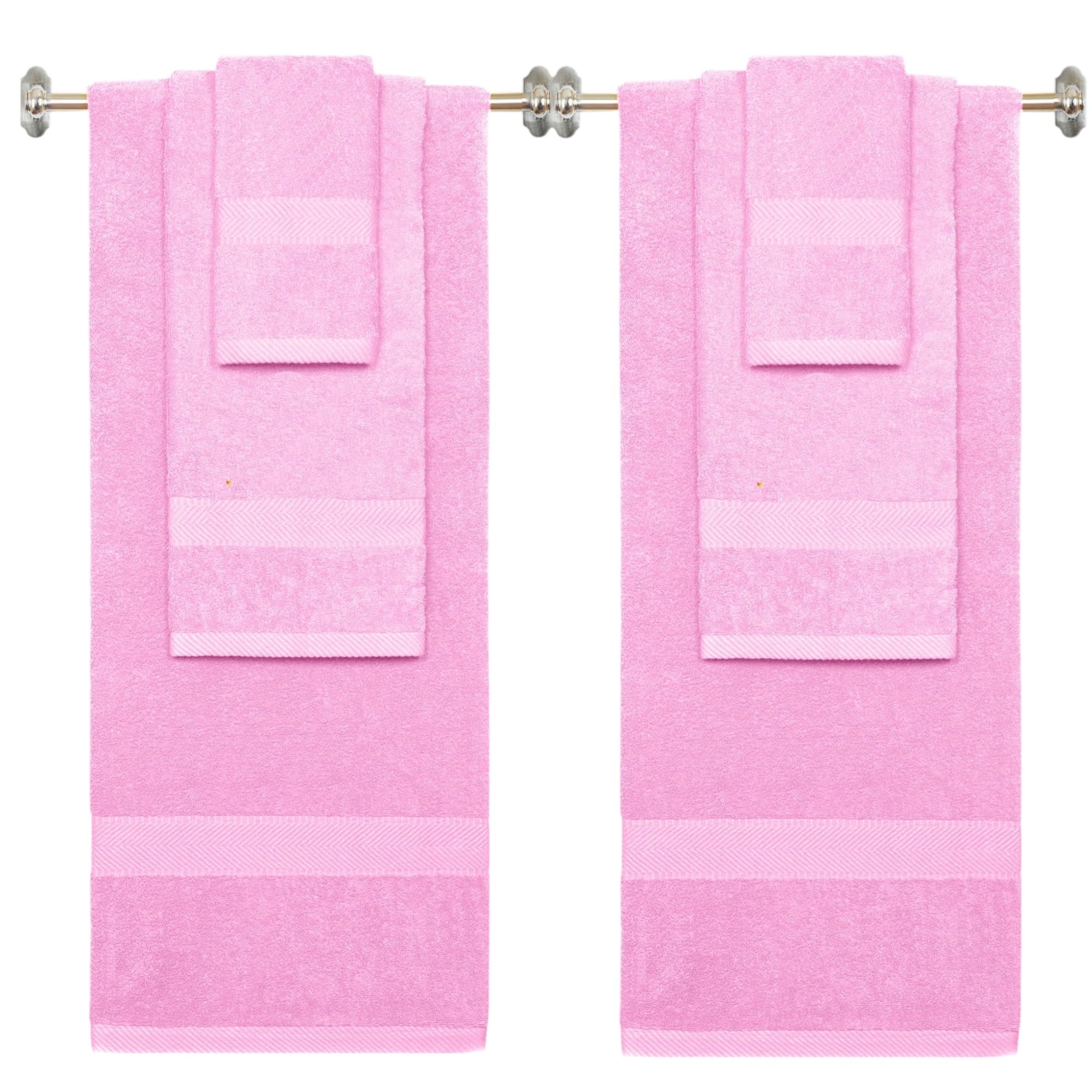 BY LORA Juego de 6 toallas de algodón de rizo personalizadas, toalla de baño, toalla de mano y paño de mano, ideal para bodas, inauguraciones de casa y regalos para el nuevo hogar, color rosa