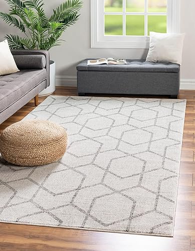 Unique Loom Eco Trellis Collection - Alfombra de área - Mondo (rectangular 7 pies 10 pulgadas x 10 pies 0 pulgadas, marfilgris)