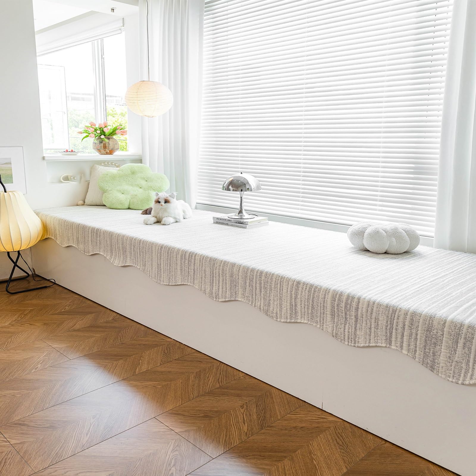 GBPLDMAQ Summer Bay Window Cushion, Quick Drying, Nonslip Window Sill Mat, Cooling Breathable for Mudroom Living Reading Nook(Grey,70x120cm/28x47in)