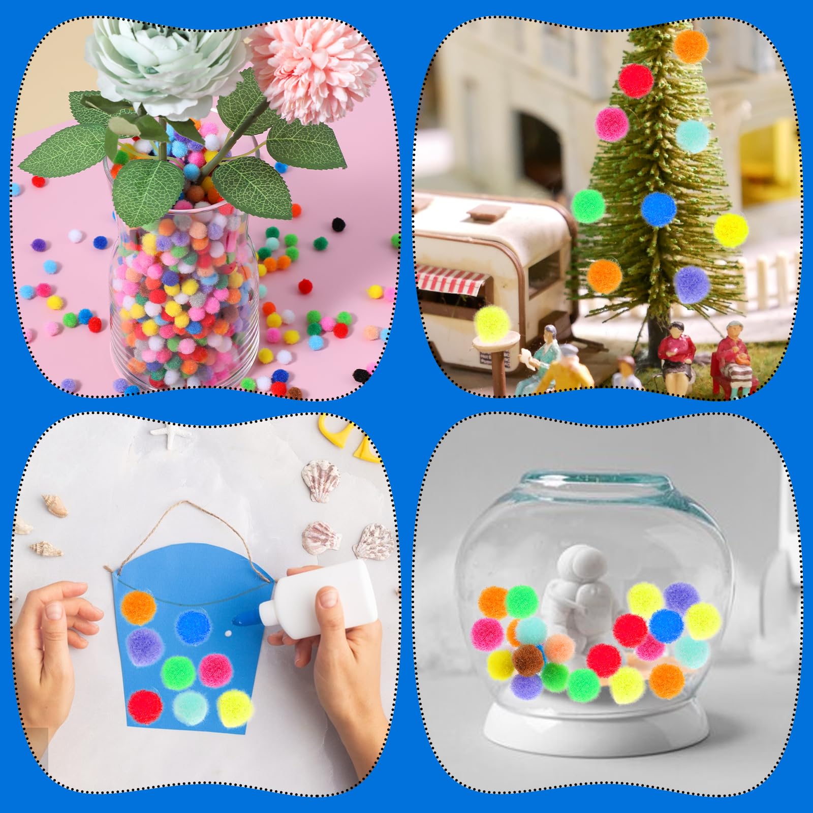 Delsen 2000 stuks mini-pompons om te knutselen, kleine pompons, 10 mm vilten ballen, kleurrijk, pompons om te knutselen, voor decoratie, decoratie