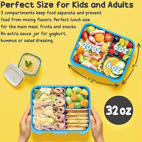 Miniatura 9 de Fimibuke Lonchera Bento para niños con tarro de comida, contenedor de almuerzo de aperitivos de 32 onzas con 3 compartimentos, bolsa de almuerzo