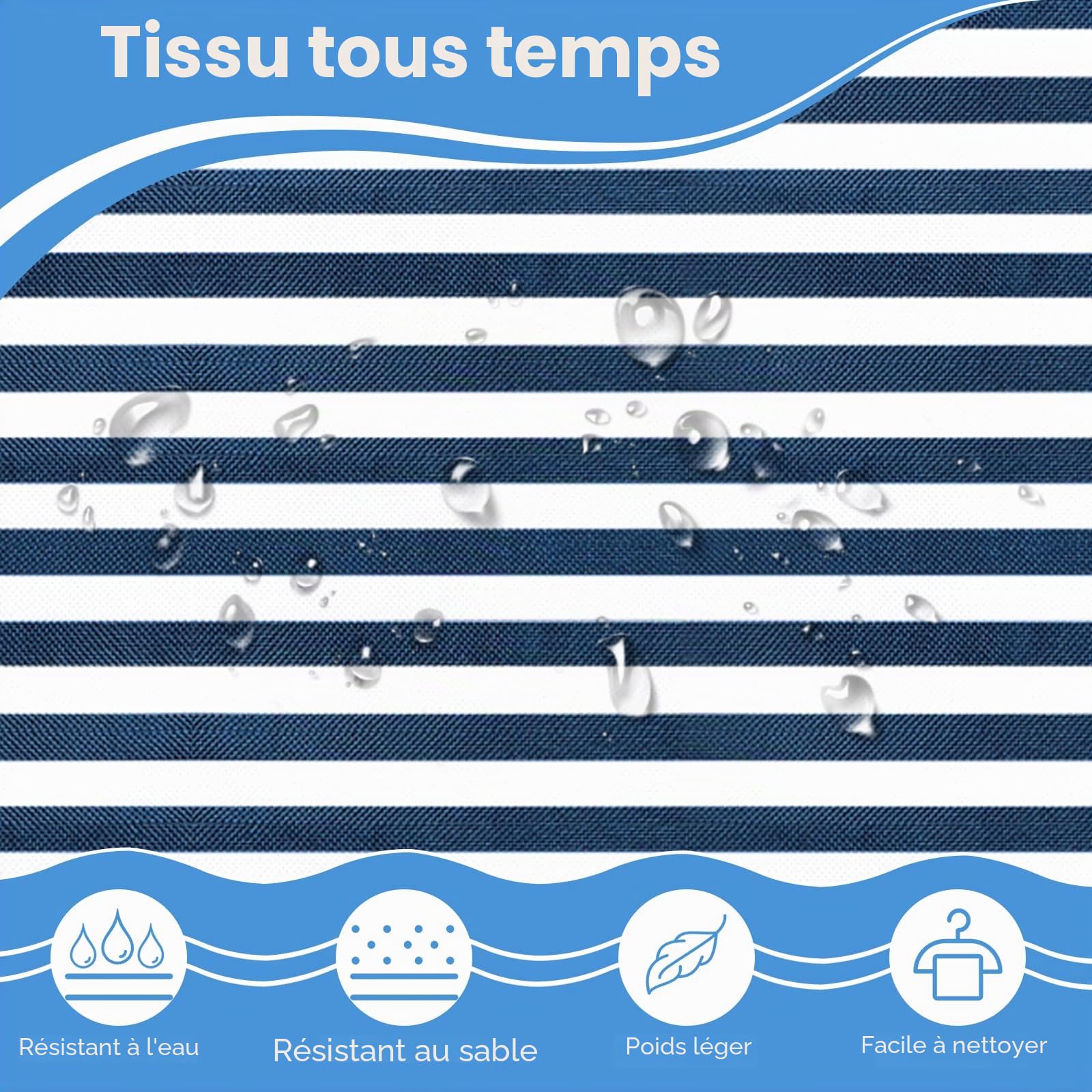 Grand sac de plage pour femme avec fermeture éclair, sac de bain polyvalent XXL, sac de sauna, sac de voyage, sac de plage, bleu à rayures, xxl