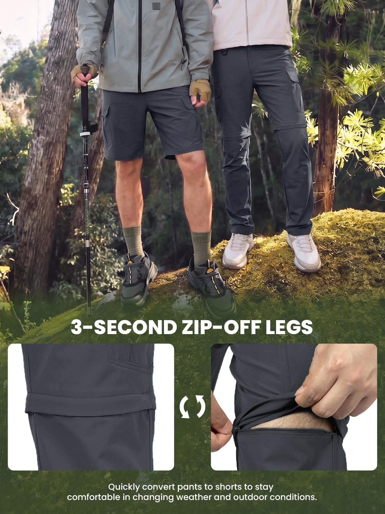 Pantalones de Senderismo Convertibles para Hombre, Impermeables, de Secado rápido, con Cremallera, Ligeros, tácticos, Multibolsillos, para Pesca al Aire Libre, Safari