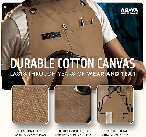 Miniatura 3 de Asaya - Delantal de chef para hombres y mujeres más toalla de mano y abrebotellas, de lona de 10 onzas