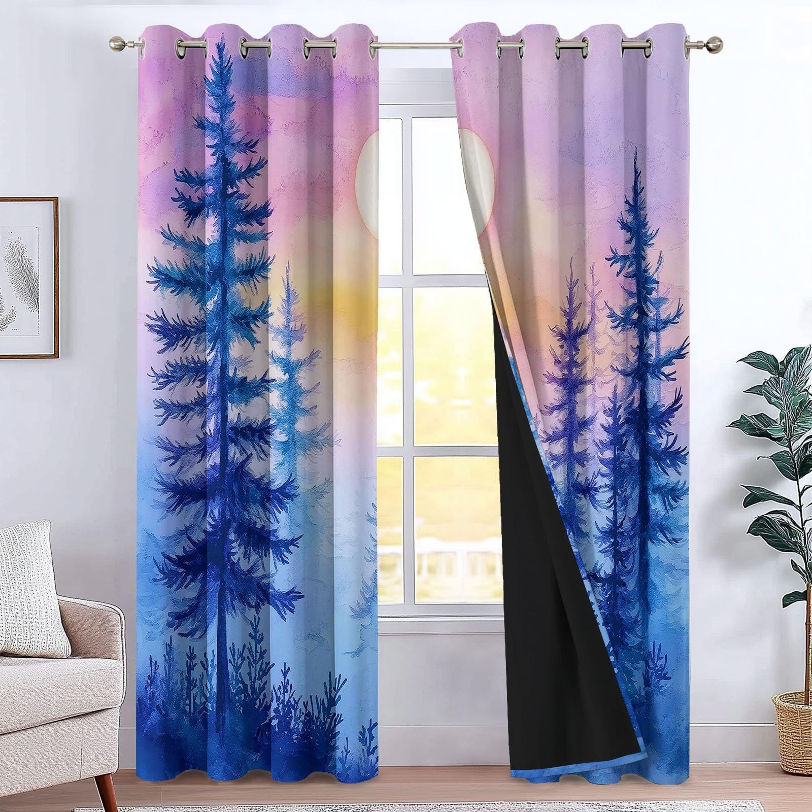 Lot rideaux occultants thermiques enfant L140xH245 bleu à œillets