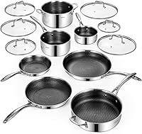DELUXE 13-Piece Hybrid Ceramic Nonstick Cookware Set: Stainless Steel Pots, Pans, Induction Ready, PFOA-Free, Dishwasher Safe