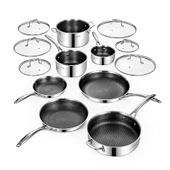 Deluxe 13 Piece Hybrid Ceramic Nonstick Stainless Steel Cookware Set-5 Piece Frying Pan Set 6 PC Pot Set
