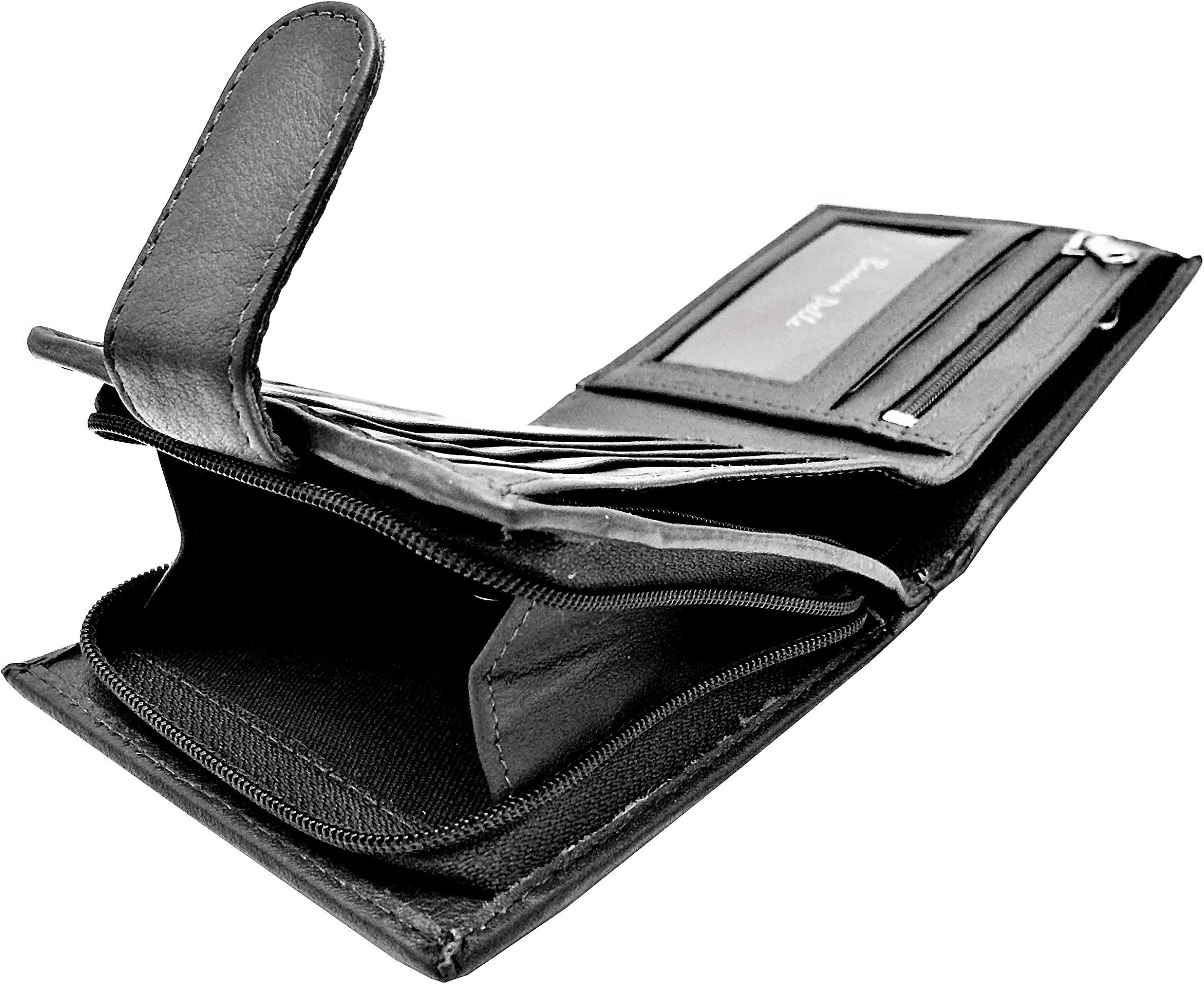 RFID Blocking Mens Designer Genuine Real Soft Leather Wallet with Large Side Zip Coin Pocket/Pouch Gift Boxed