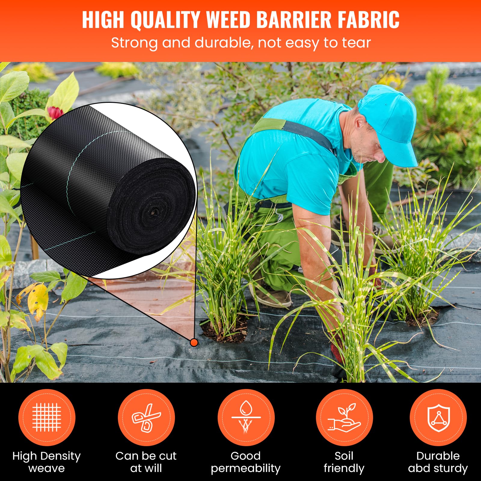 Telo pacciamatura antierbacce premium 2 m × 50 m, 100 g/m², tessuto polipropilene resistente UV, permeabile all’acqua e traspirante, barriera efficace contro le erbacce per orto, giardino e serre