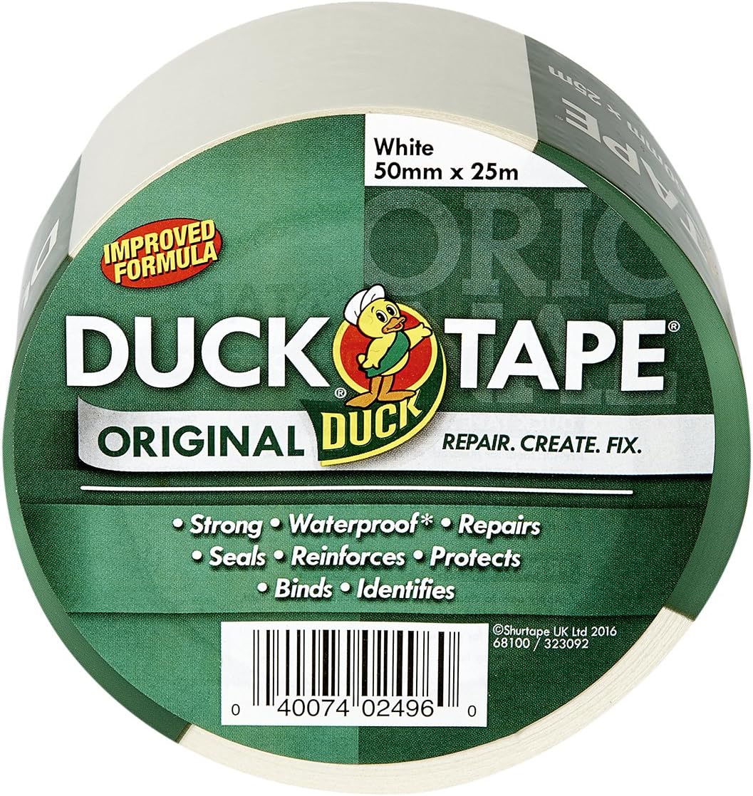 Tape Original White, Improved Formula High Strength Waterproof Gaffer and Duct Adhesive Cloth Repair Tape 50mm X 25m
