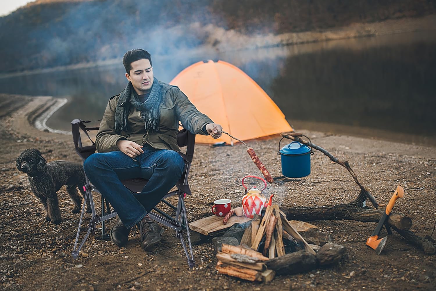 Nice C Heated Hammock Camping Chair, Swing Chair, Folding Rocking Chair, Camping Chair, High Back with Stand, Cup Holder, Side Pocket, Heavy Duty 10000mAh Power Bank Included (Set of 2)