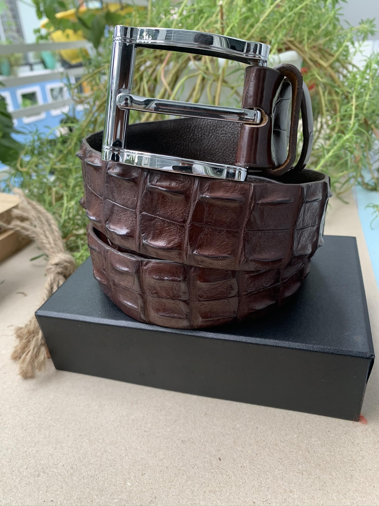 Generisch Echte Krokodil-Alligator-Gürtel für Herren, echter Krokodilgürtel für Herren, Riemenbreite 4cm