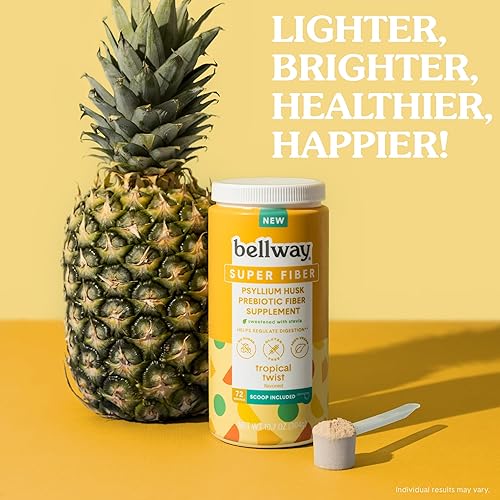 Miniatura 6 de Bellway Suplemento en polvo súper fibra, polvo de cáscara de psyllium, sin azúcar, vegano, sin gluten, giro tropical, 72 porciones