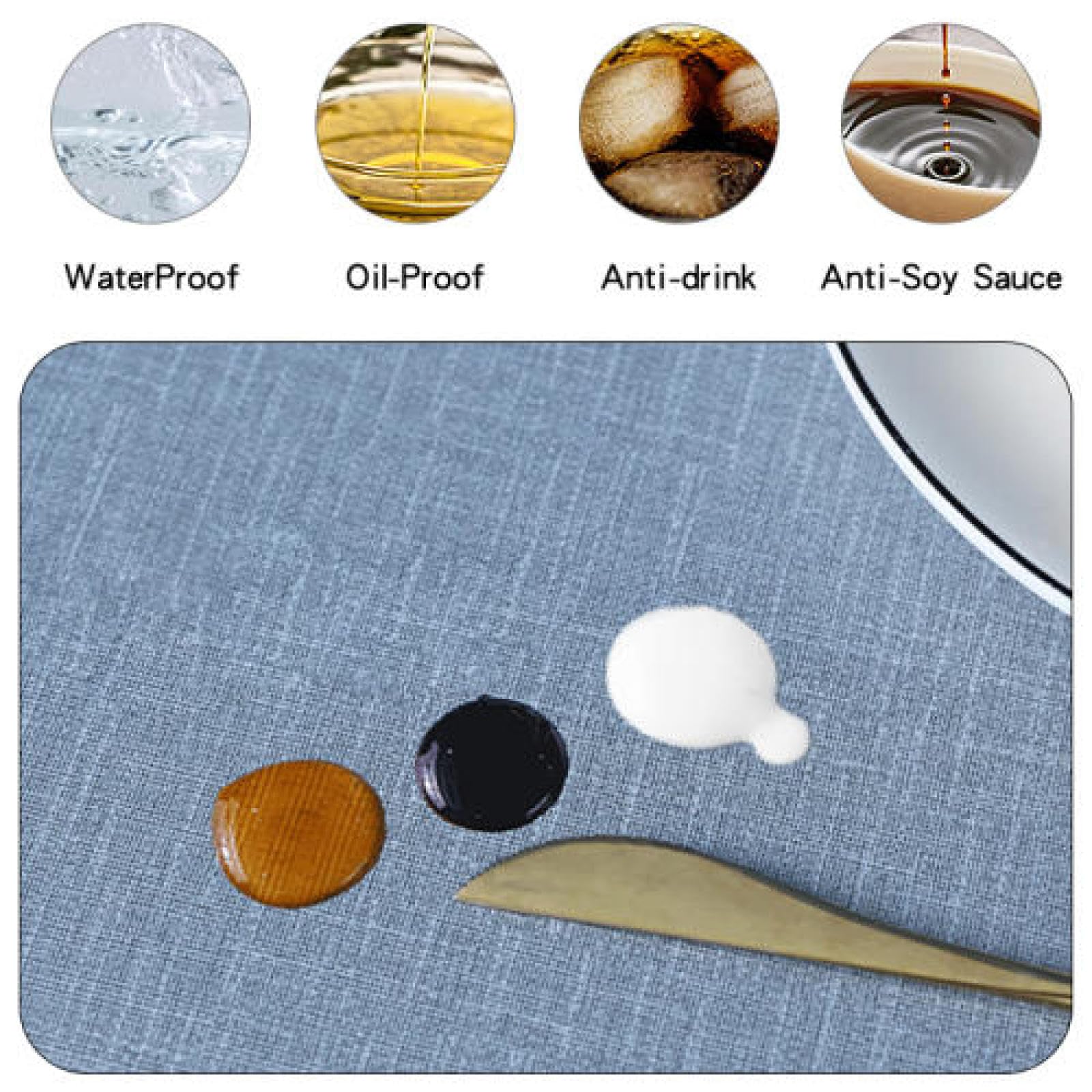 Manteles Mesa Antimanchas Impermeable Cloruro de Polivinilo Nórdico o para Cocina Comedor Beige a Circulo Diámetro 180cm